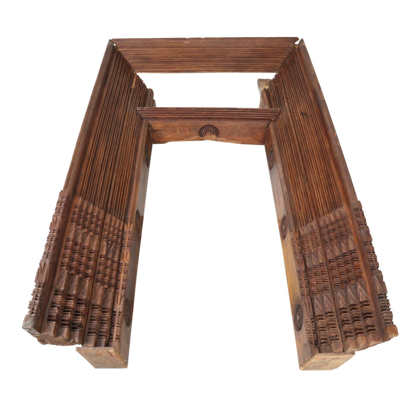 Antique Teak Wood Door Frame India Exquisite Carving Details (3) Available c1800 For Sale