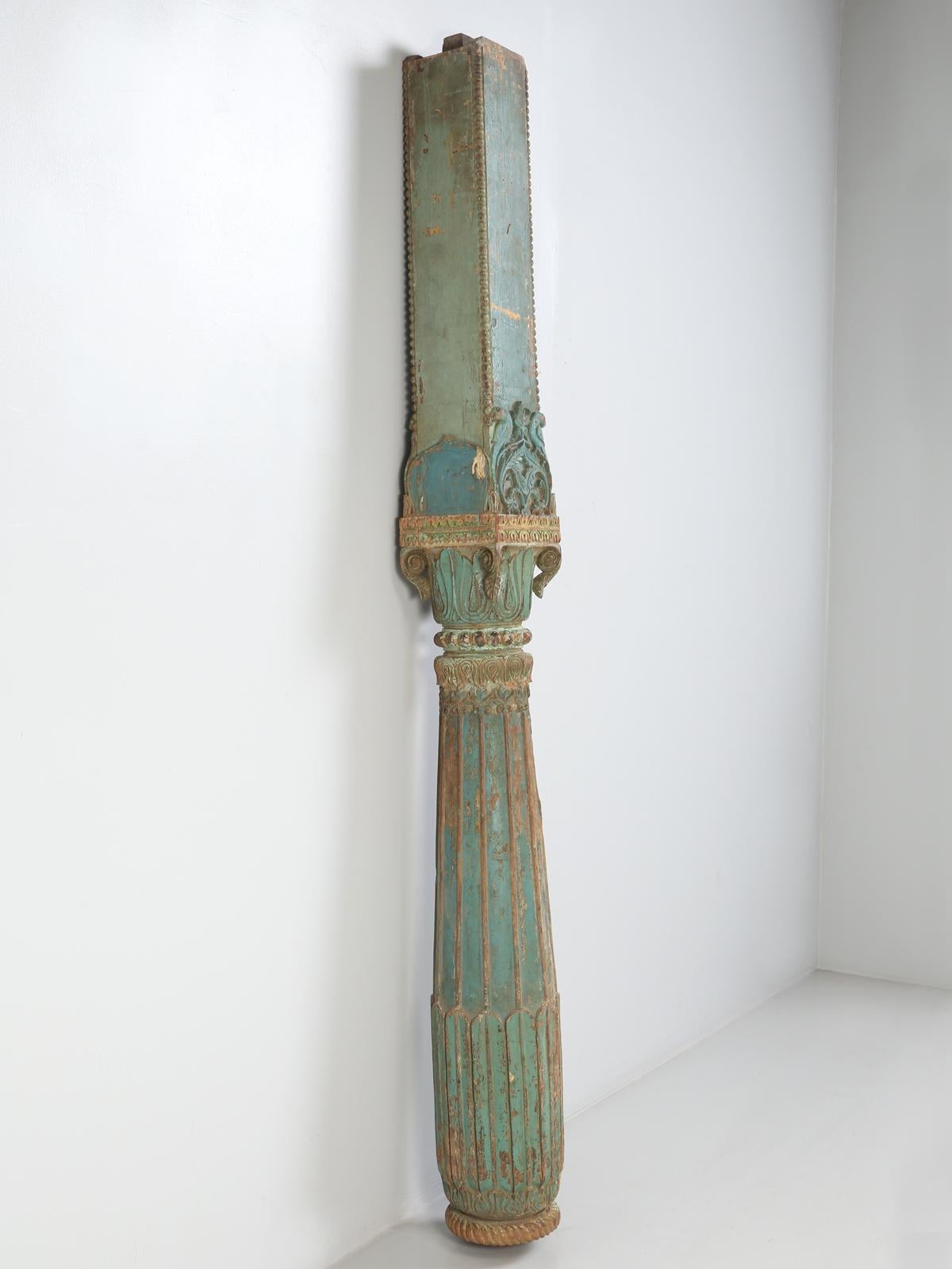 The column appear to have come from India and was hand carved from solid teak wood. The paint is older and we have not restored or enhanced any of the columns original paintwork.