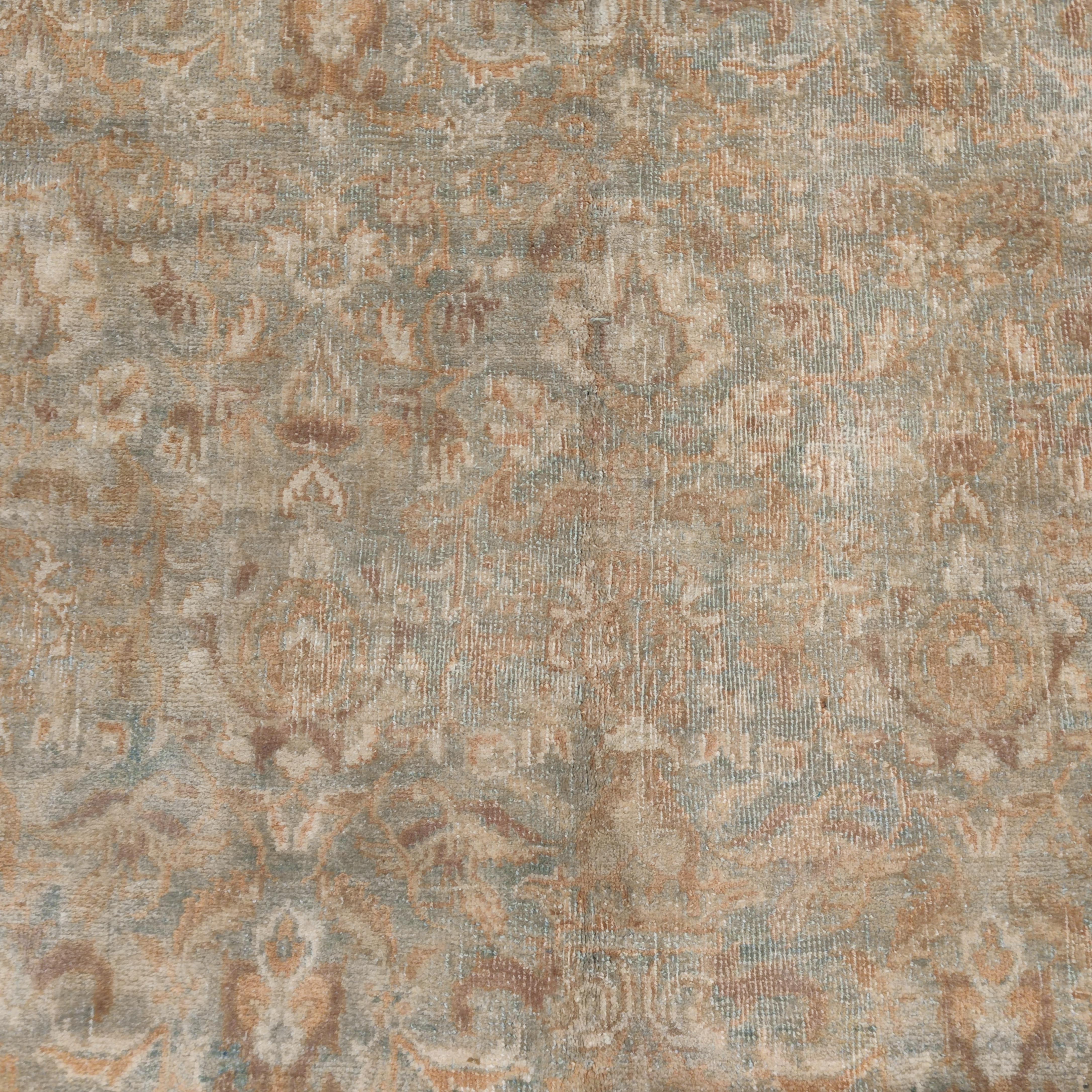 Indian Antique Teal Blue Agra Rug with All-Over Pattern