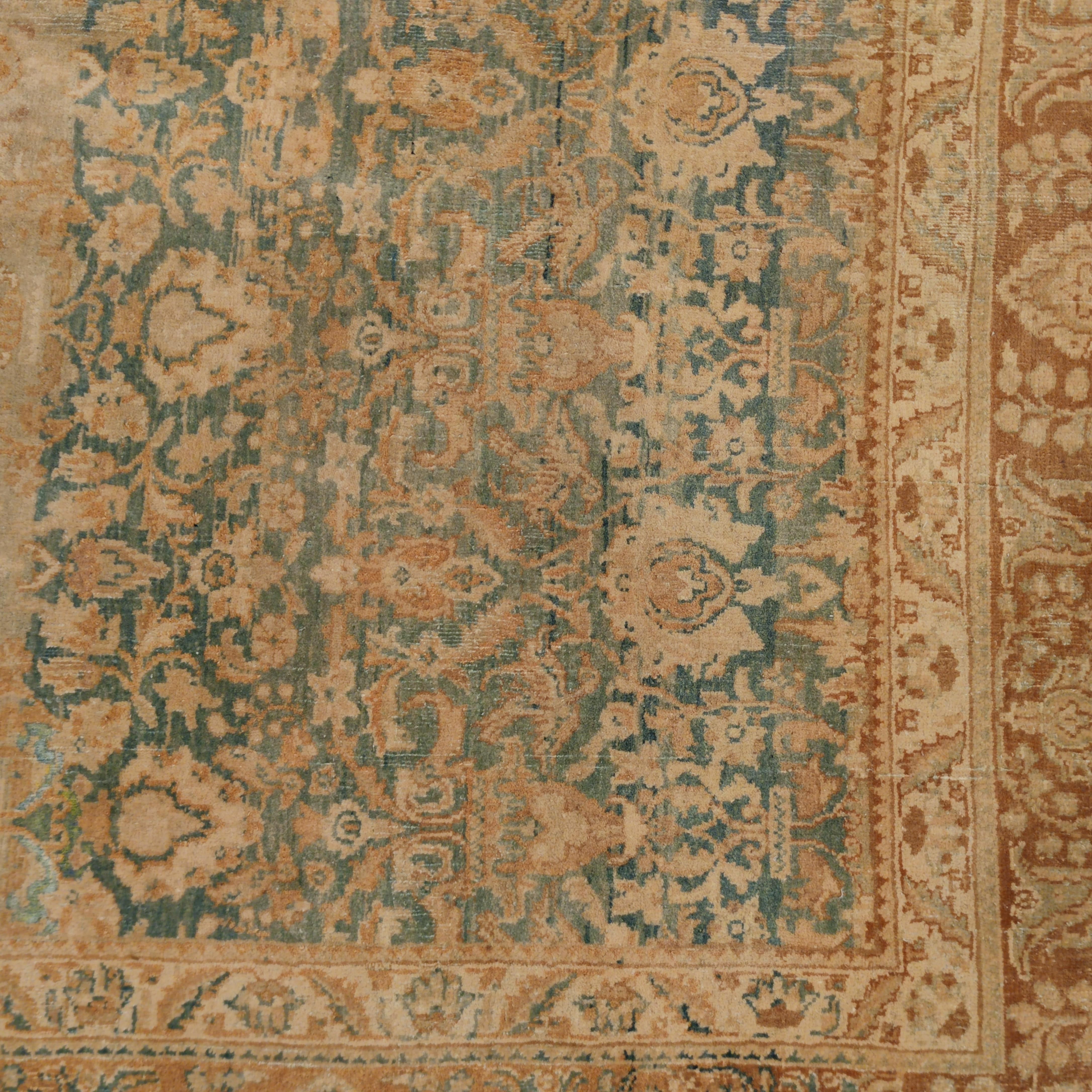 Hand-Knotted Antique Teal Blue Agra Rug with All-Over Pattern
