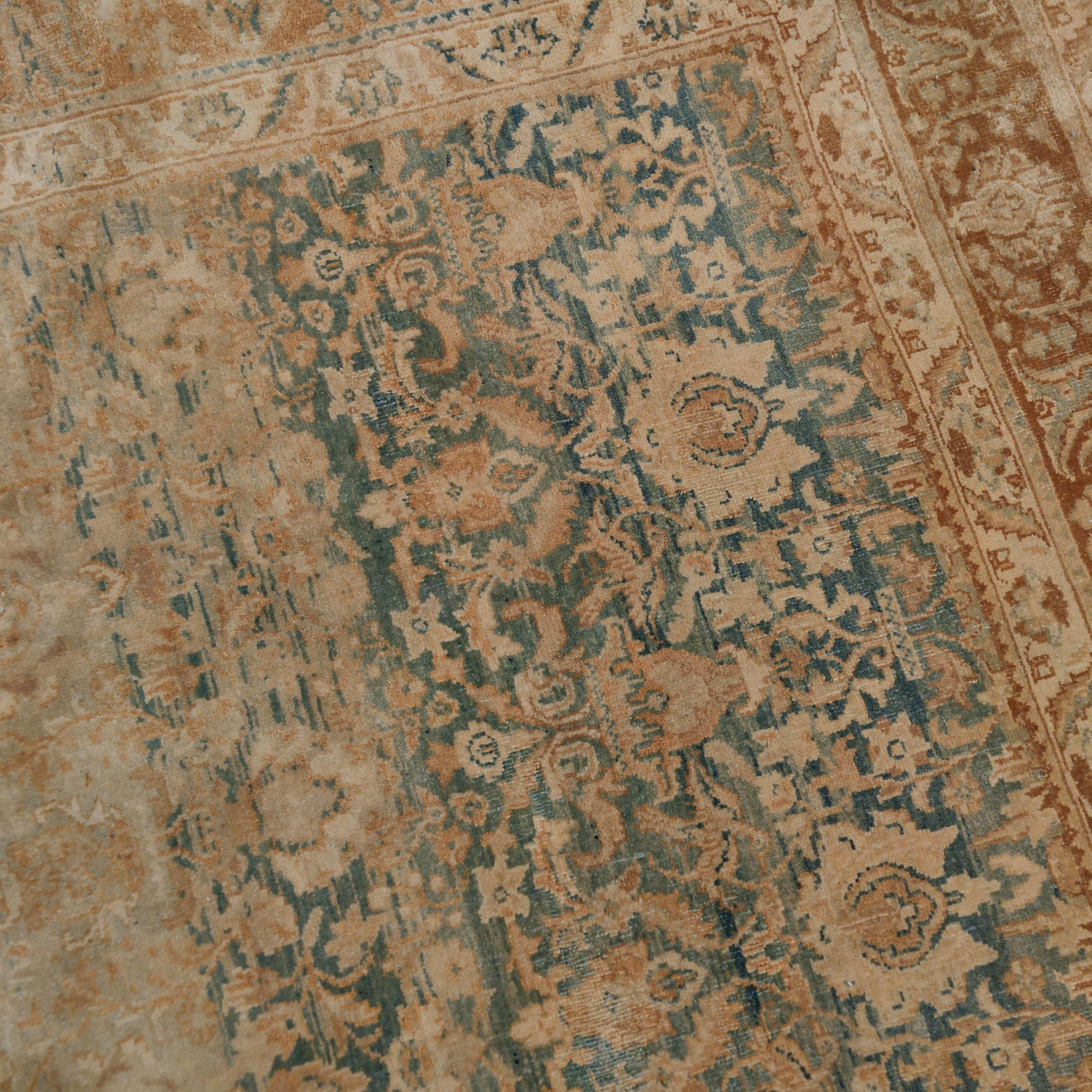 Antique Teal Blue Agra Rug with All-Over Pattern In Good Condition In Milan, IT