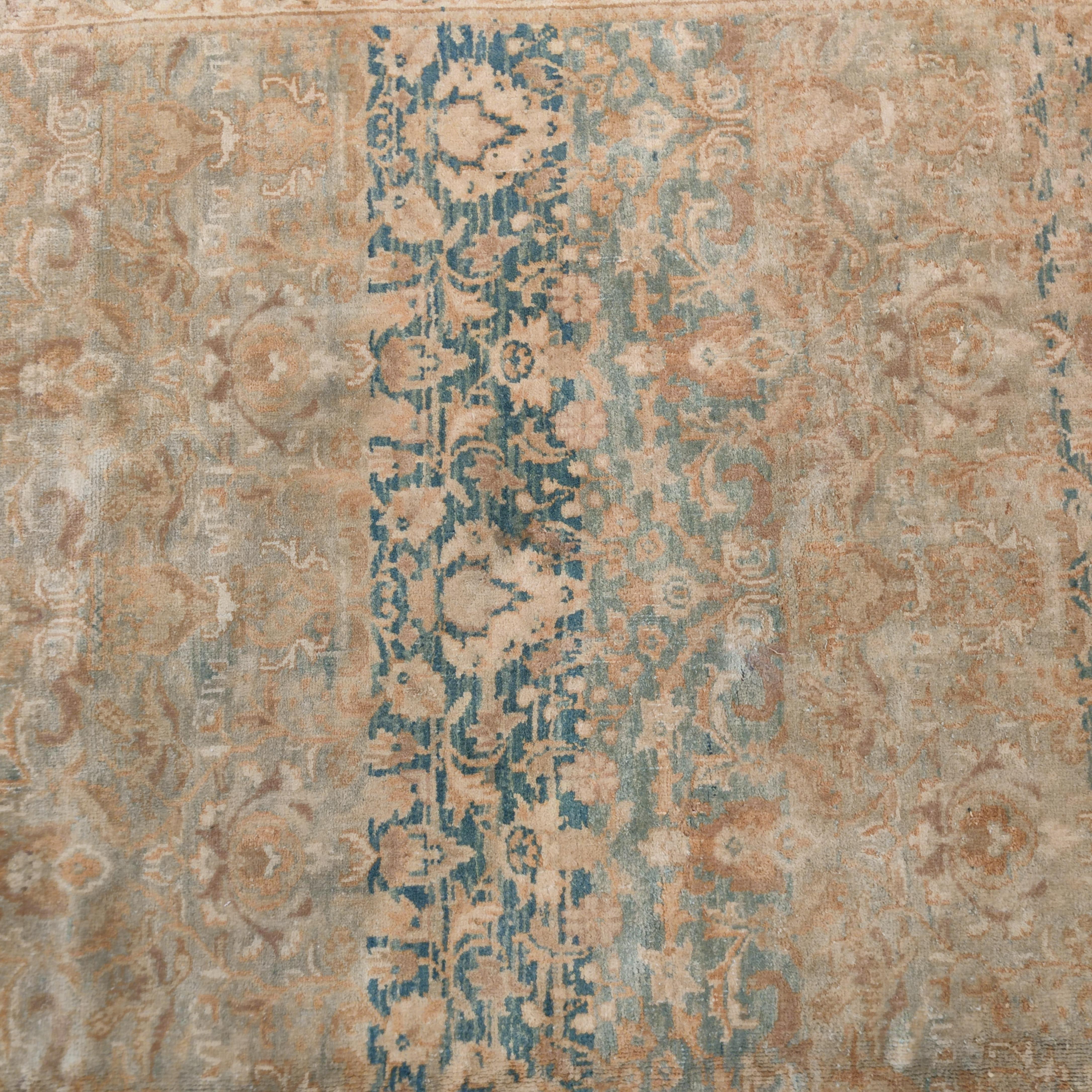 20th Century Antique Teal Blue Agra Rug with All-Over Pattern
