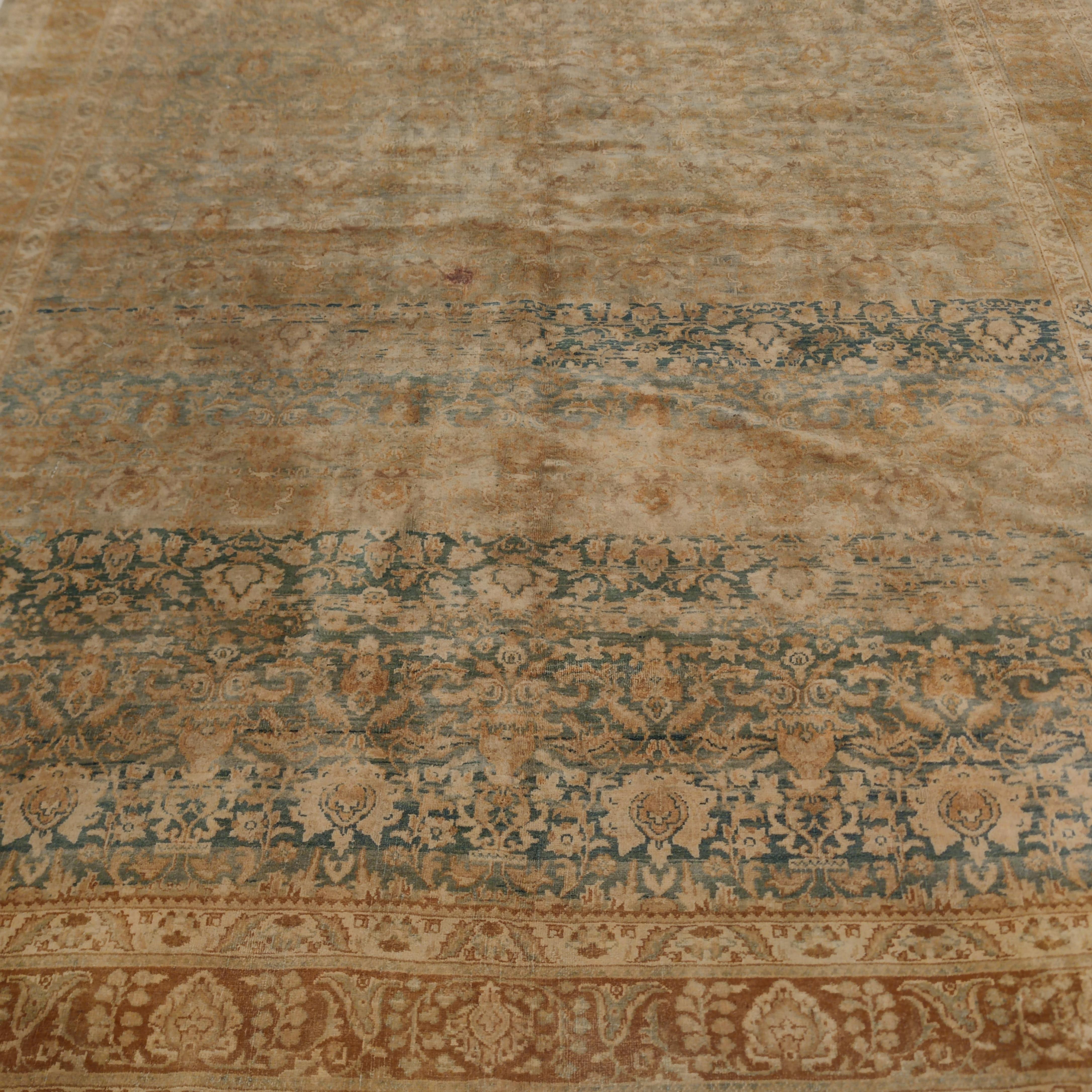 Wool Antique Teal Blue Agra Rug with All-Over Pattern