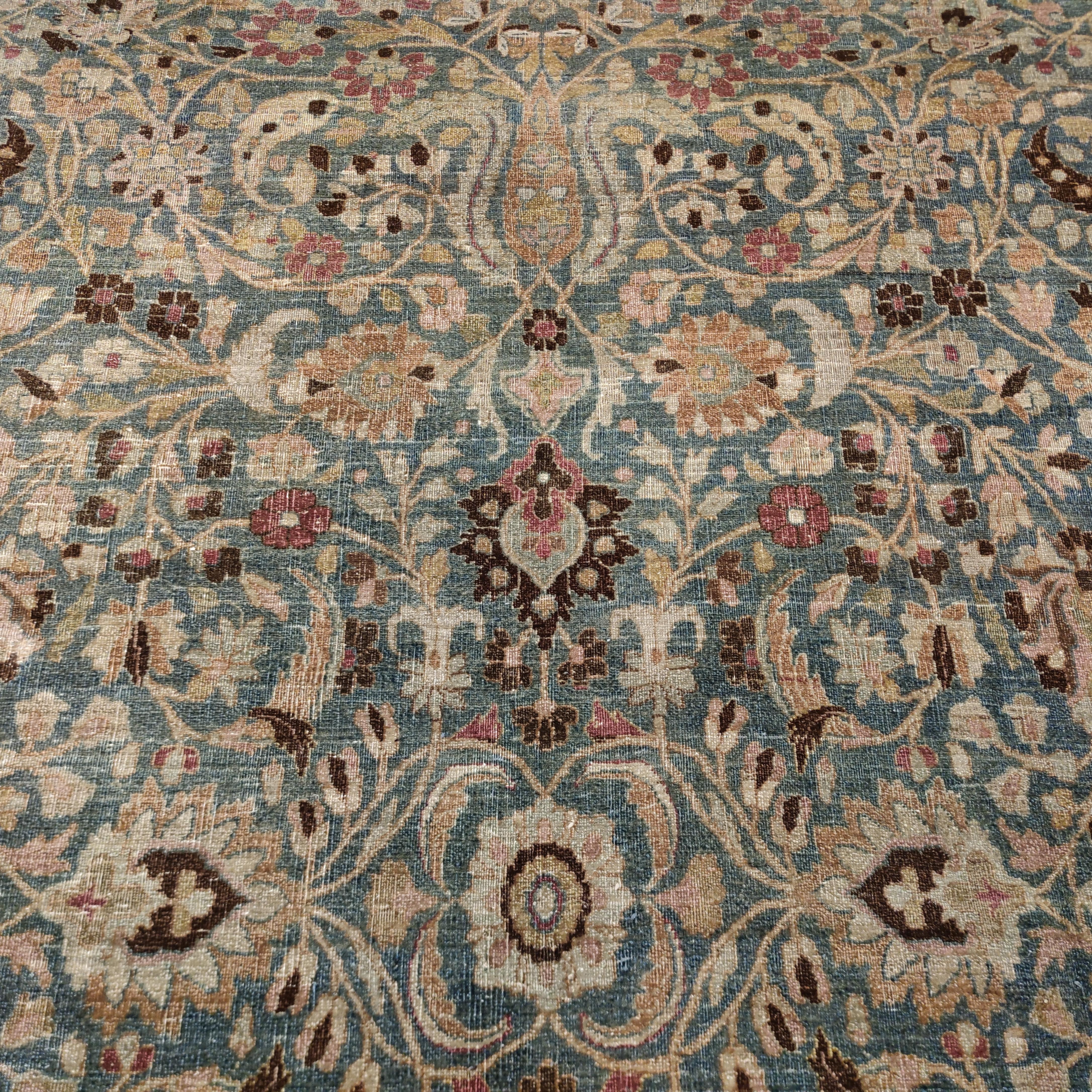 Alfombra khorassan antigua azul turquesa con dibujo integral a gran escala Indio en venta