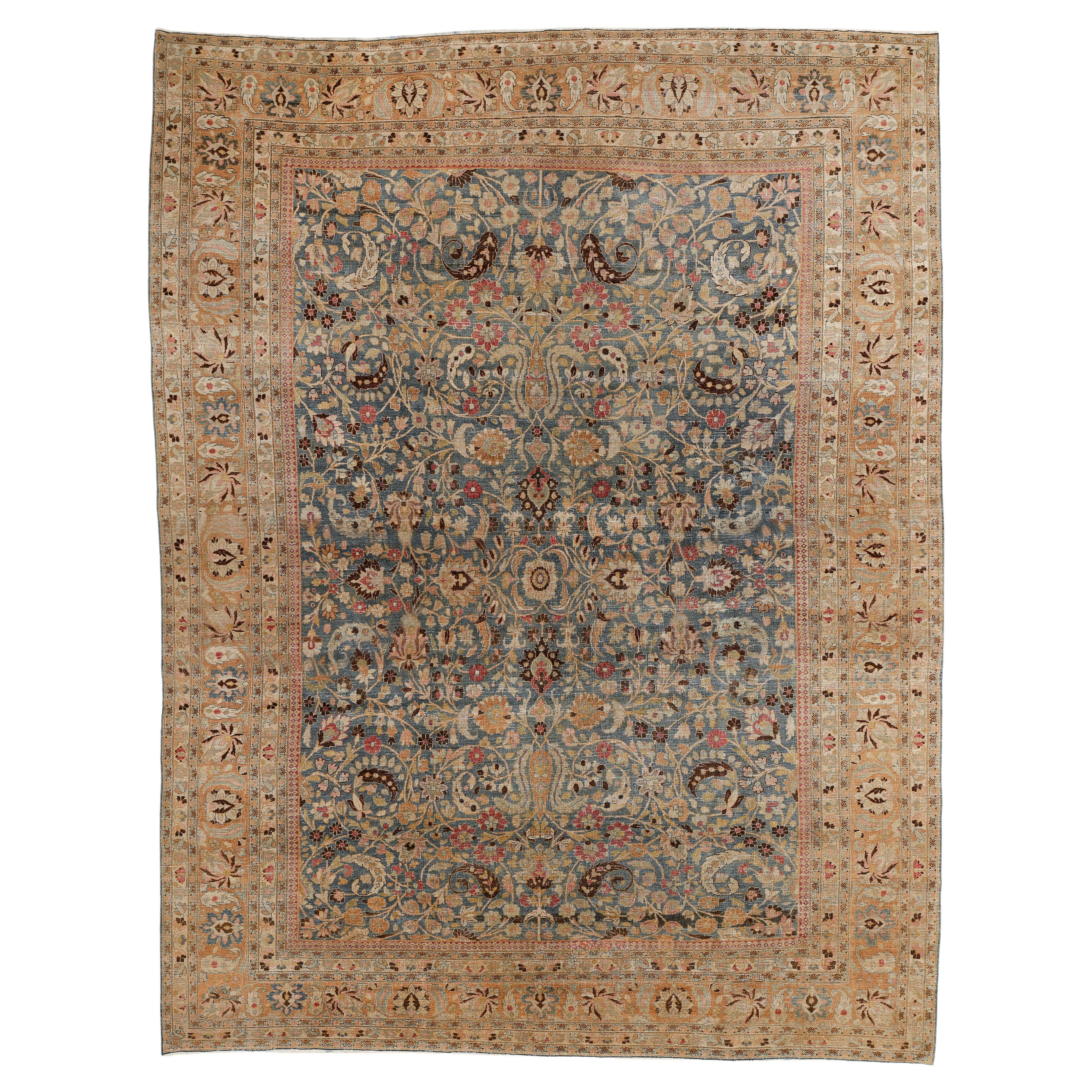 Alfombra khorassan antigua azul turquesa con dibujo integral a gran escala en venta