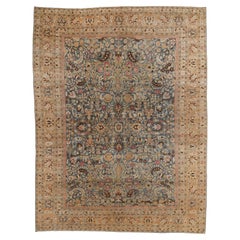 Alfombra khorassan antigua azul turquesa con dibujo integral a gran escala