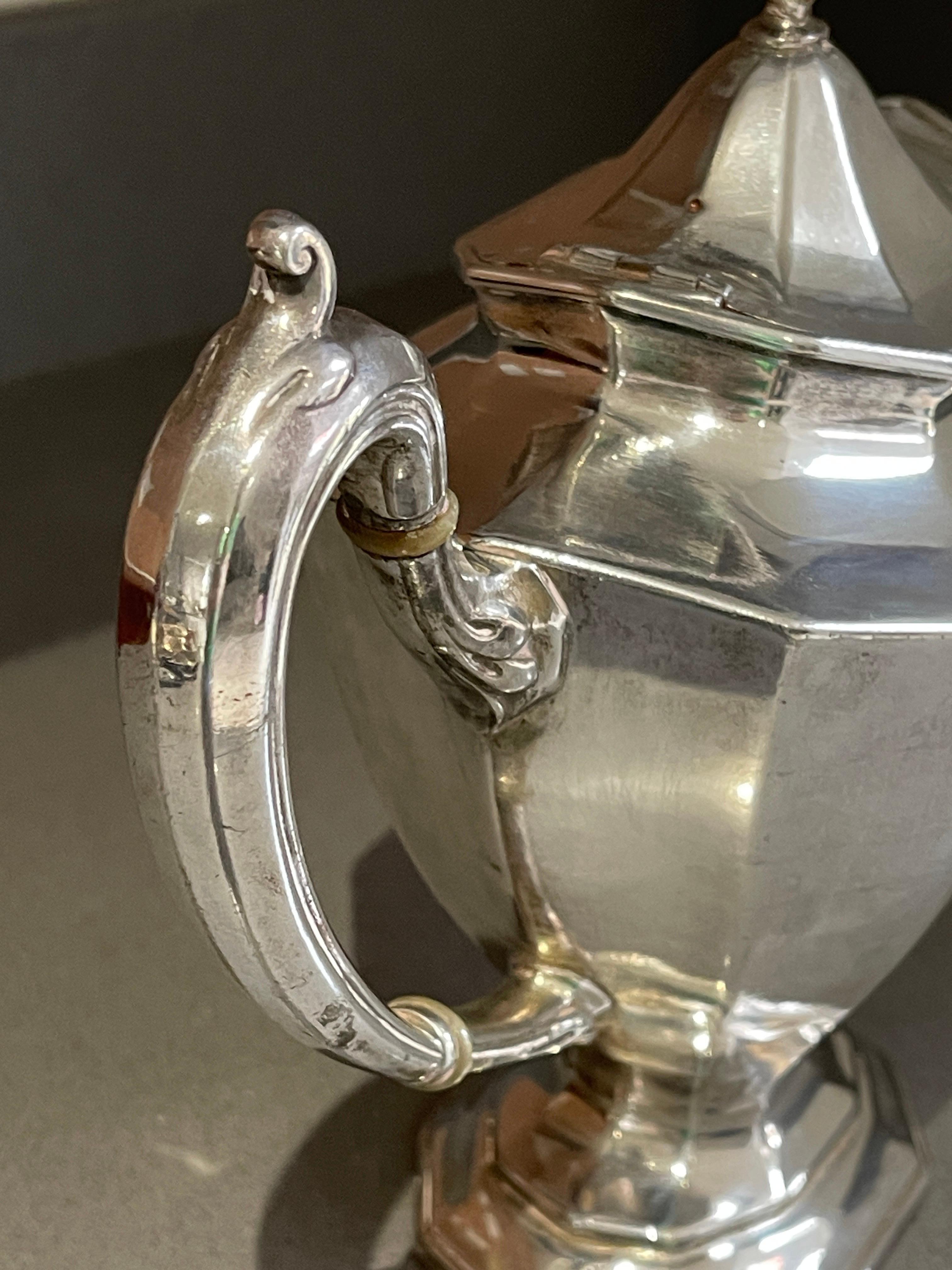 Antique Teapot, Exclusive Silver Art Deco English Mid-century Coffee Pot For Sale 3