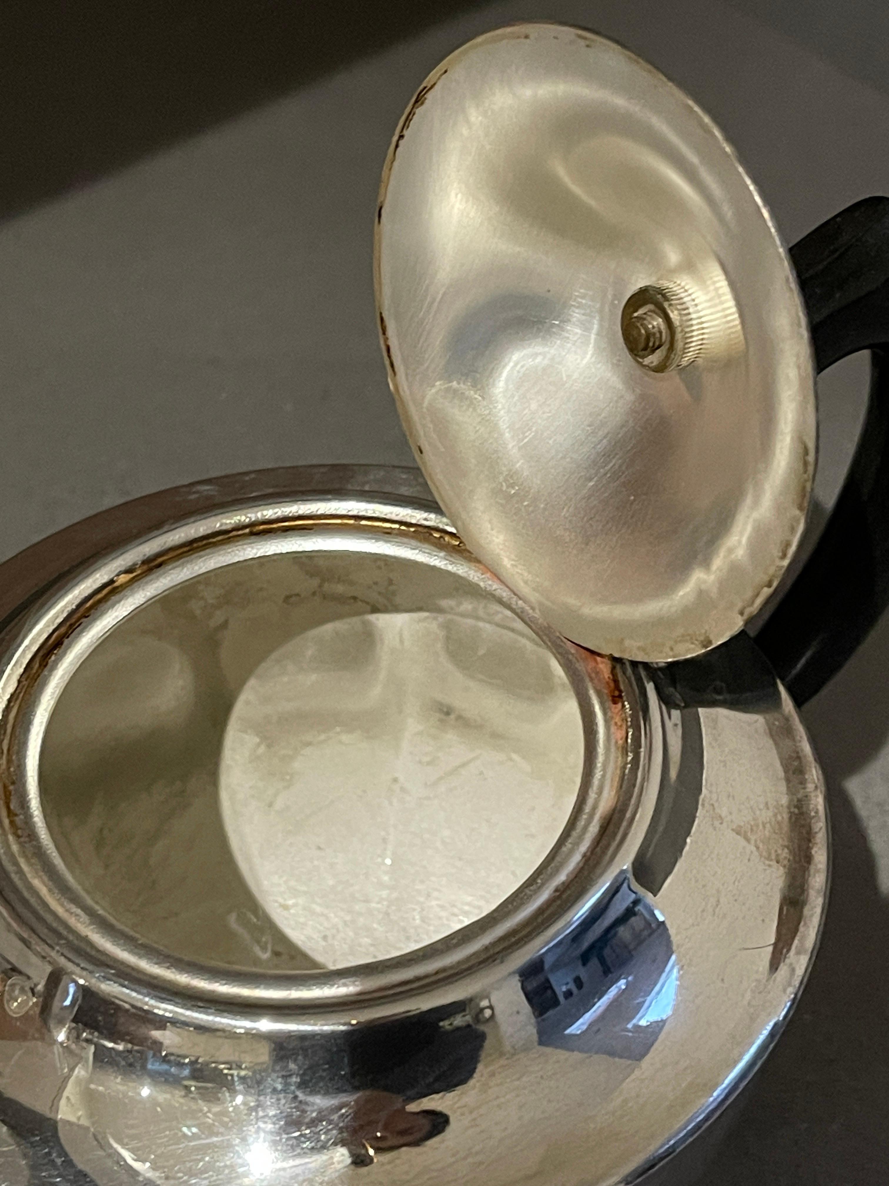 British Antique Silver Teapot, Exclusive Silver Art Deco English Mid-century Coffee Pot For Sale