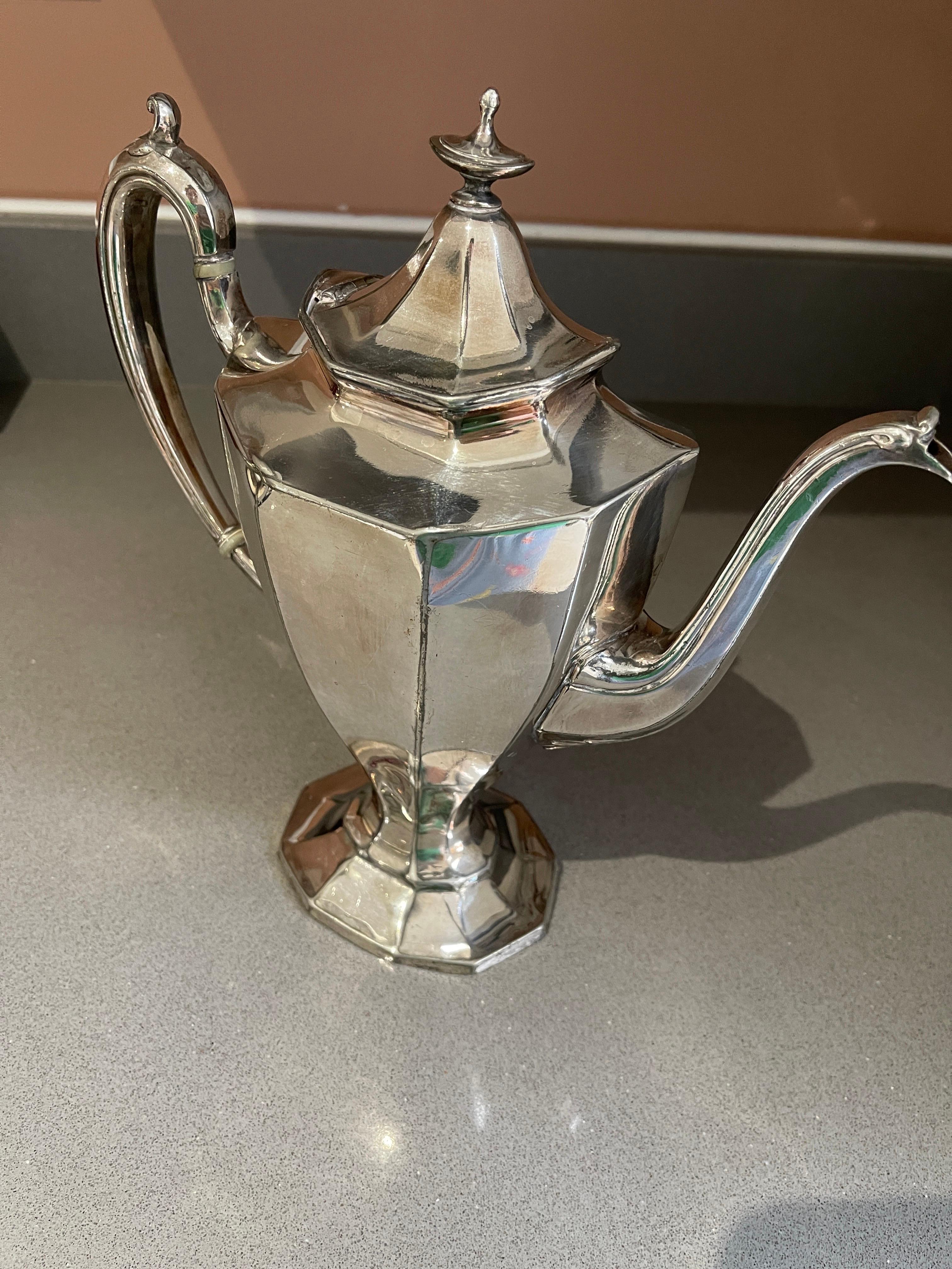 British Antique Teapot, Exclusive Silver Art Deco English Mid-century Coffee Pot For Sale