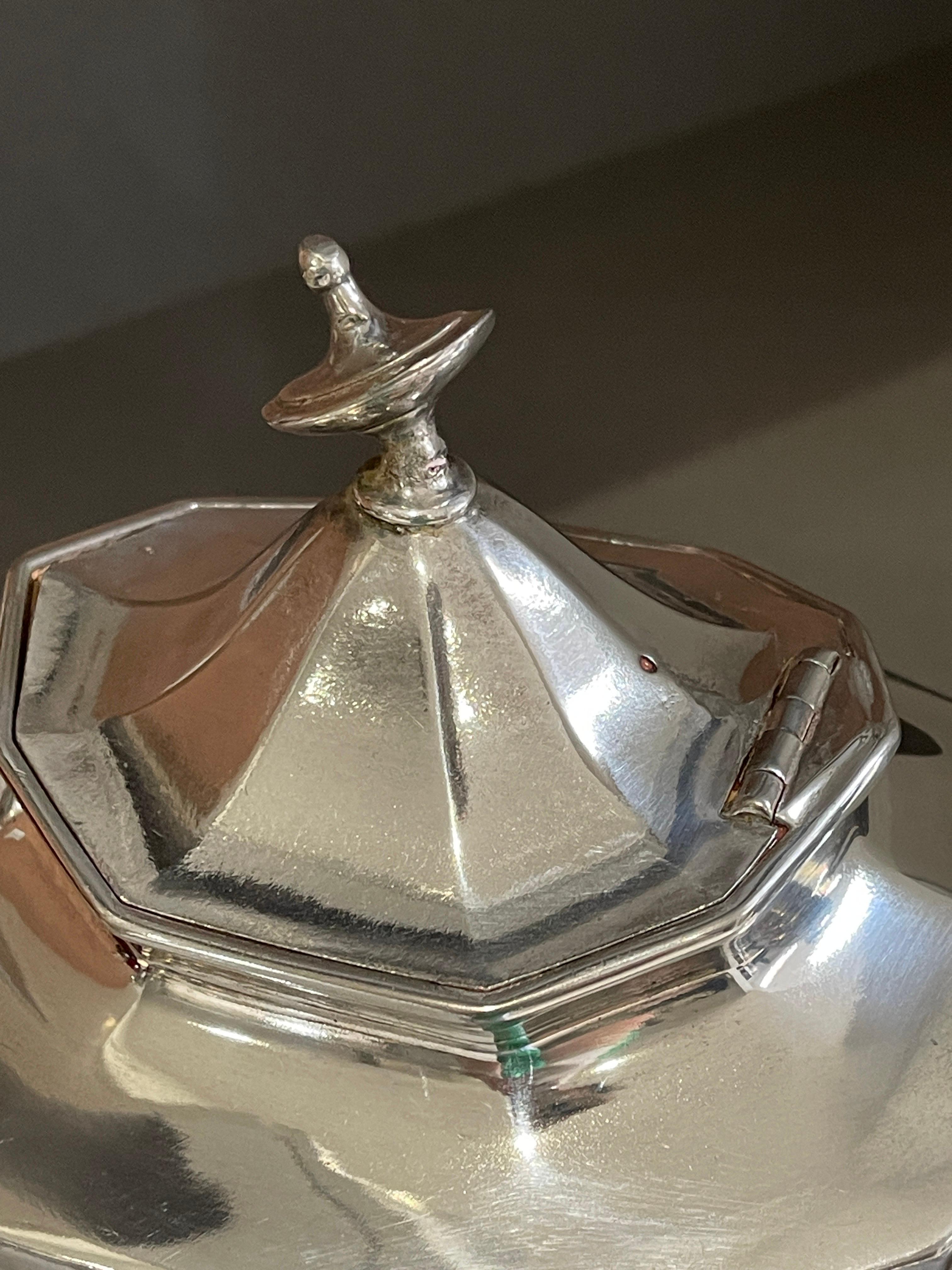 Cast Antique Teapot, Exclusive Silver Art Deco English Mid-century Coffee Pot For Sale