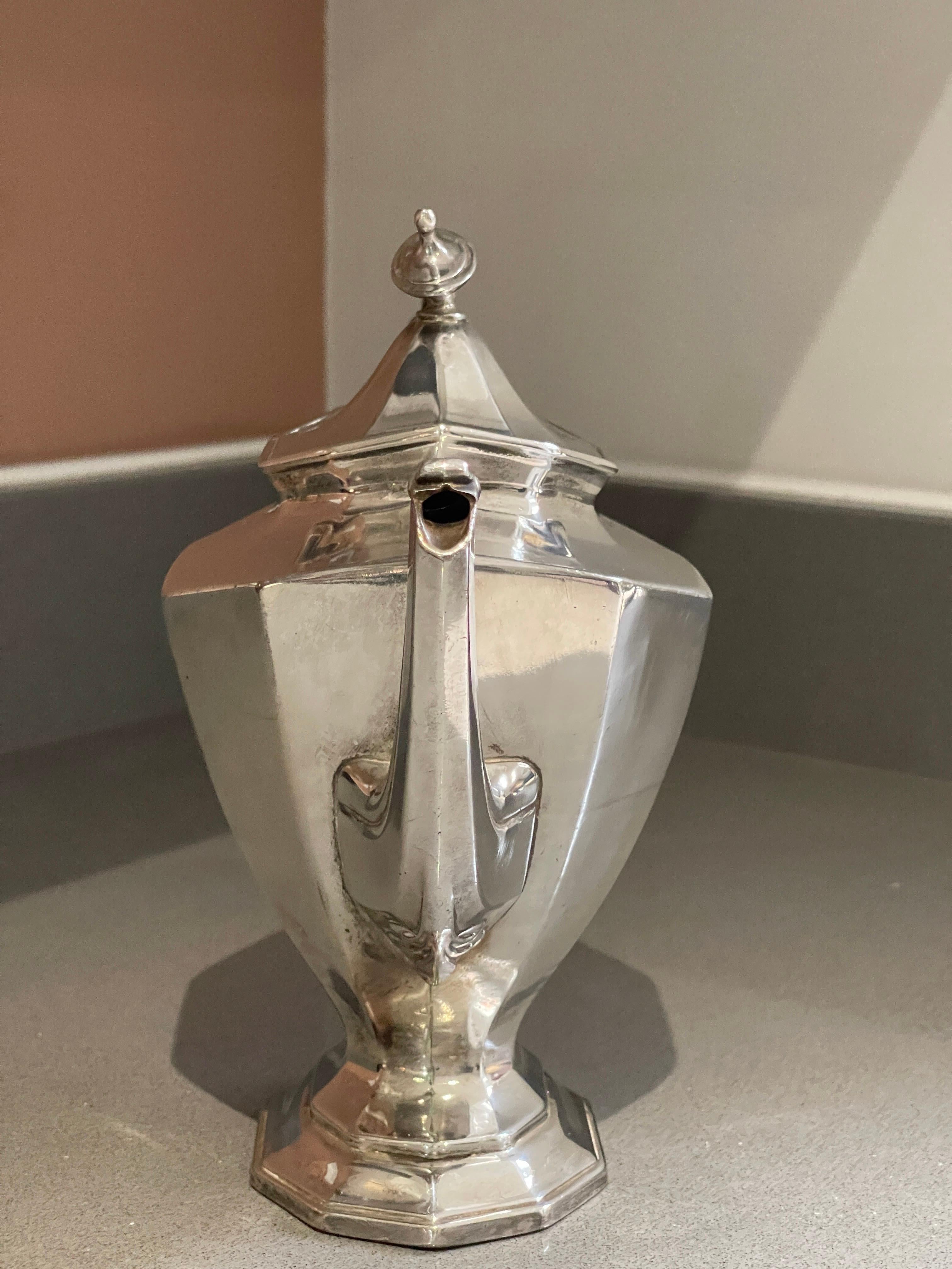 20th Century Antique Teapot, Exclusive Silver Art Deco English Mid-century Coffee Pot For Sale