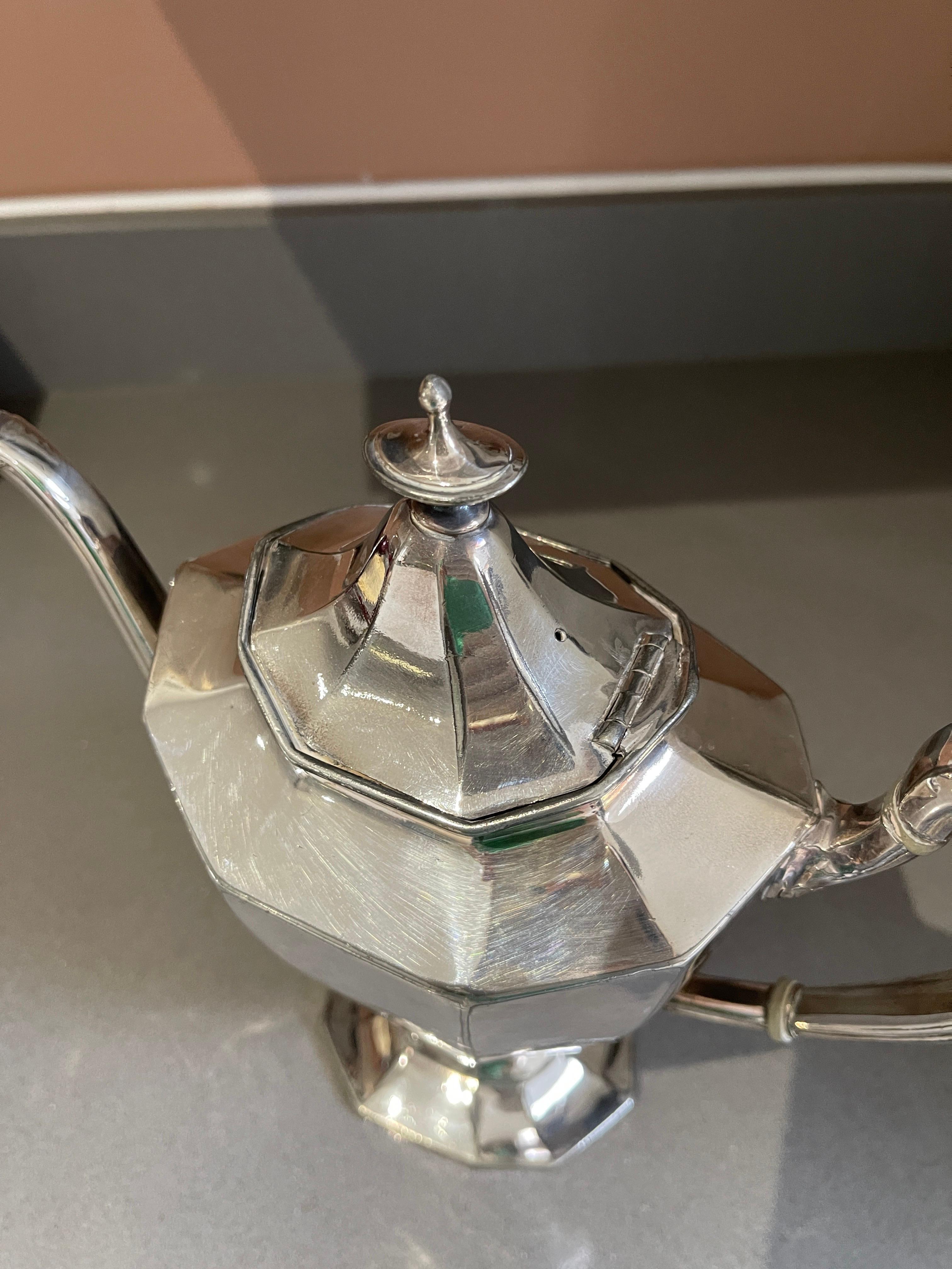 Early 20th Century Antique Teapot, Exclusive Silver Art Deco English Mid-century Coffee Pot For Sale