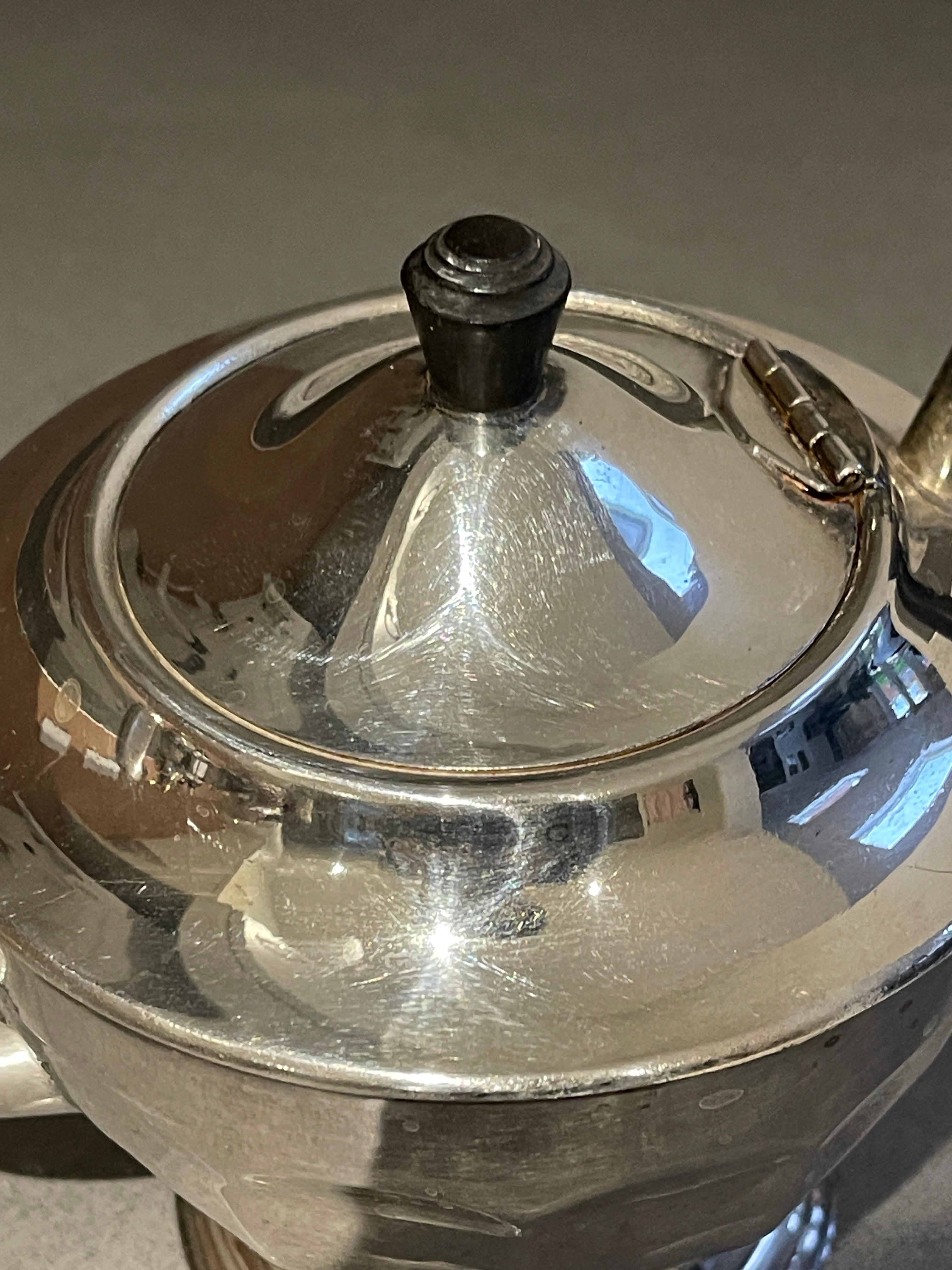 Antique Silver Teapot, Exclusive Silver Art Deco English Mid-century Coffee Pot For Sale 2