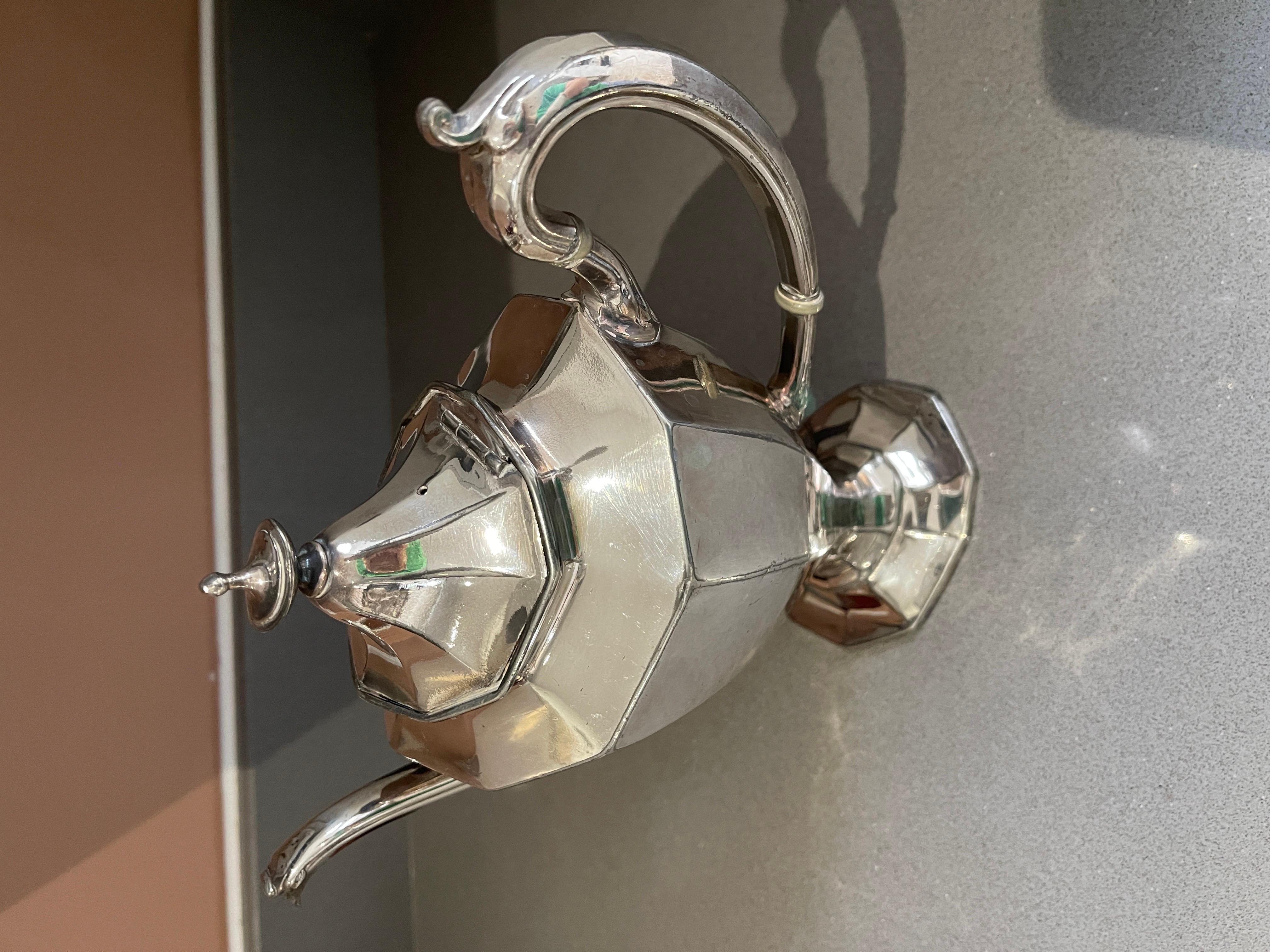 Antique Teapot, Exclusive Silver Art Deco English Mid-century Coffee Pot For Sale 1
