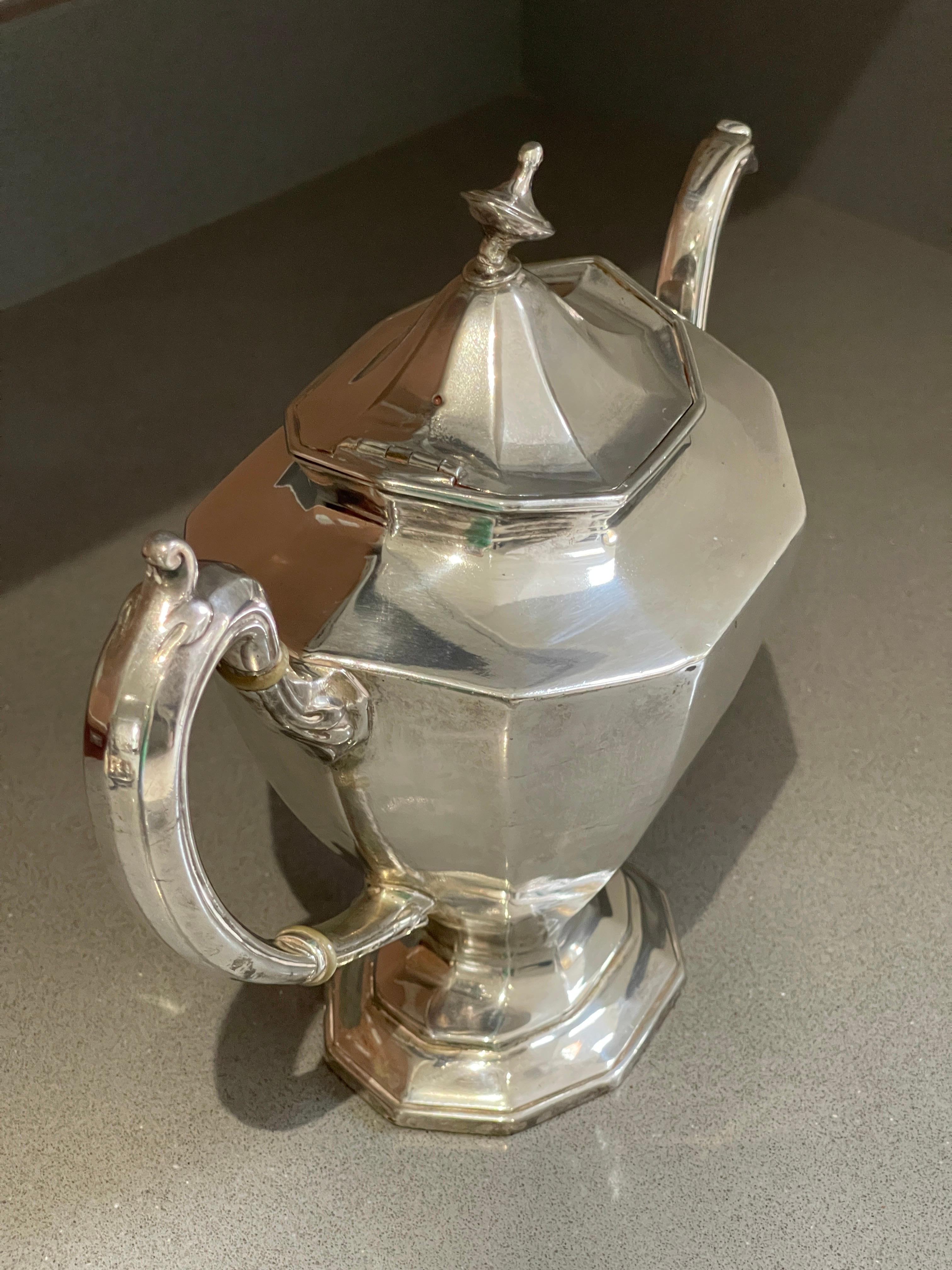 Antique Teapot, Exclusive Silver Art Deco English Mid-century Coffee Pot For Sale 2