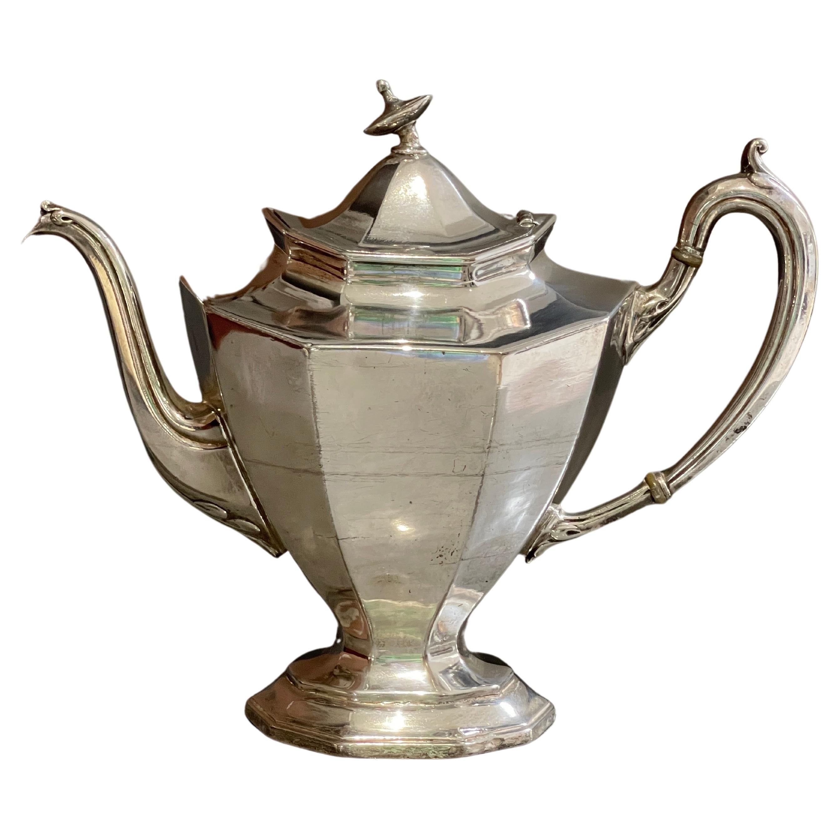 Antique Teapot, Exclusive Silver Art Deco English Mid-century Coffee Pot For Sale
