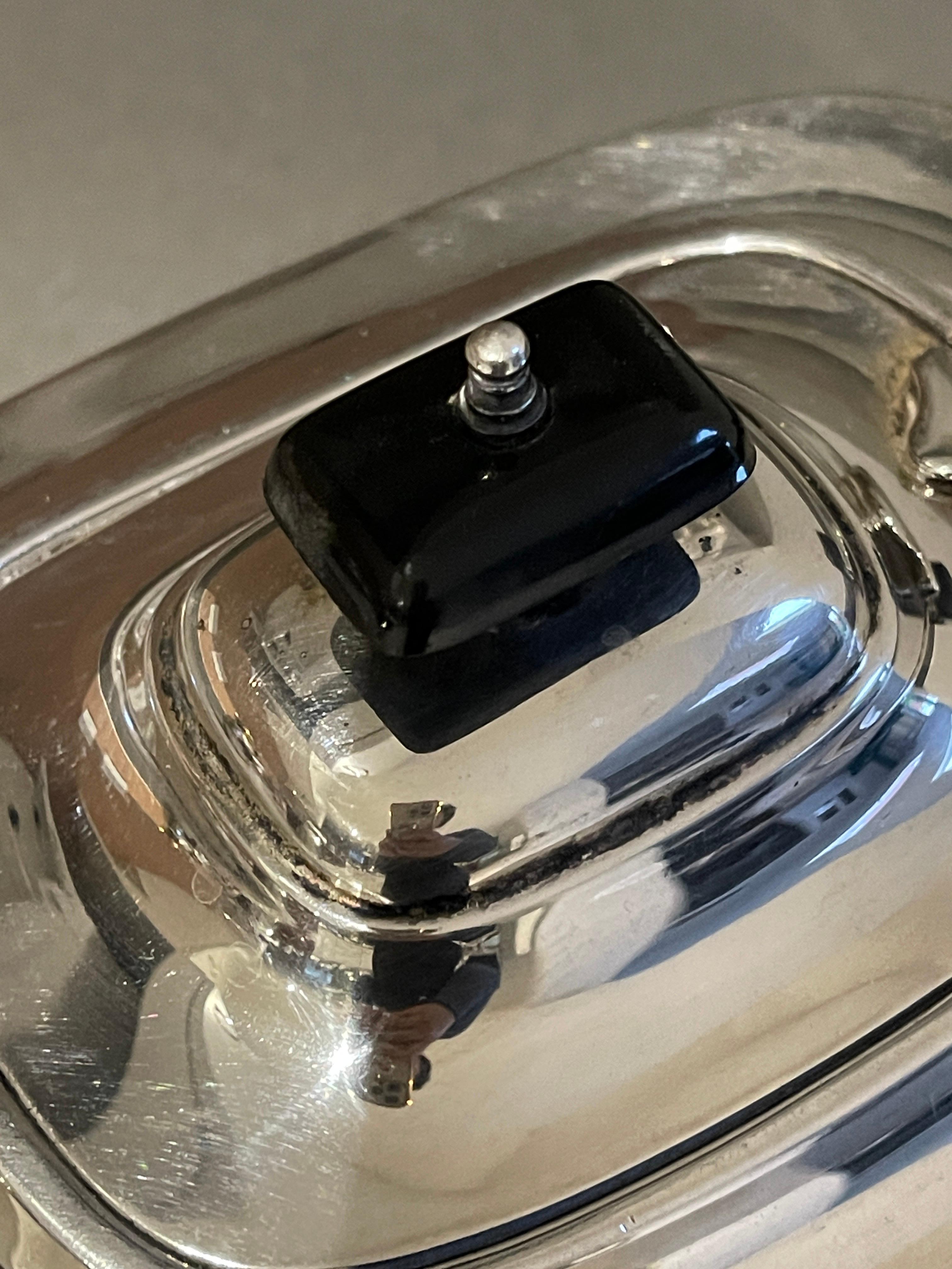 Cast Antique Silver Teapot, Exclusive Art Deco English Mid-century Coffee Pot Pearled For Sale