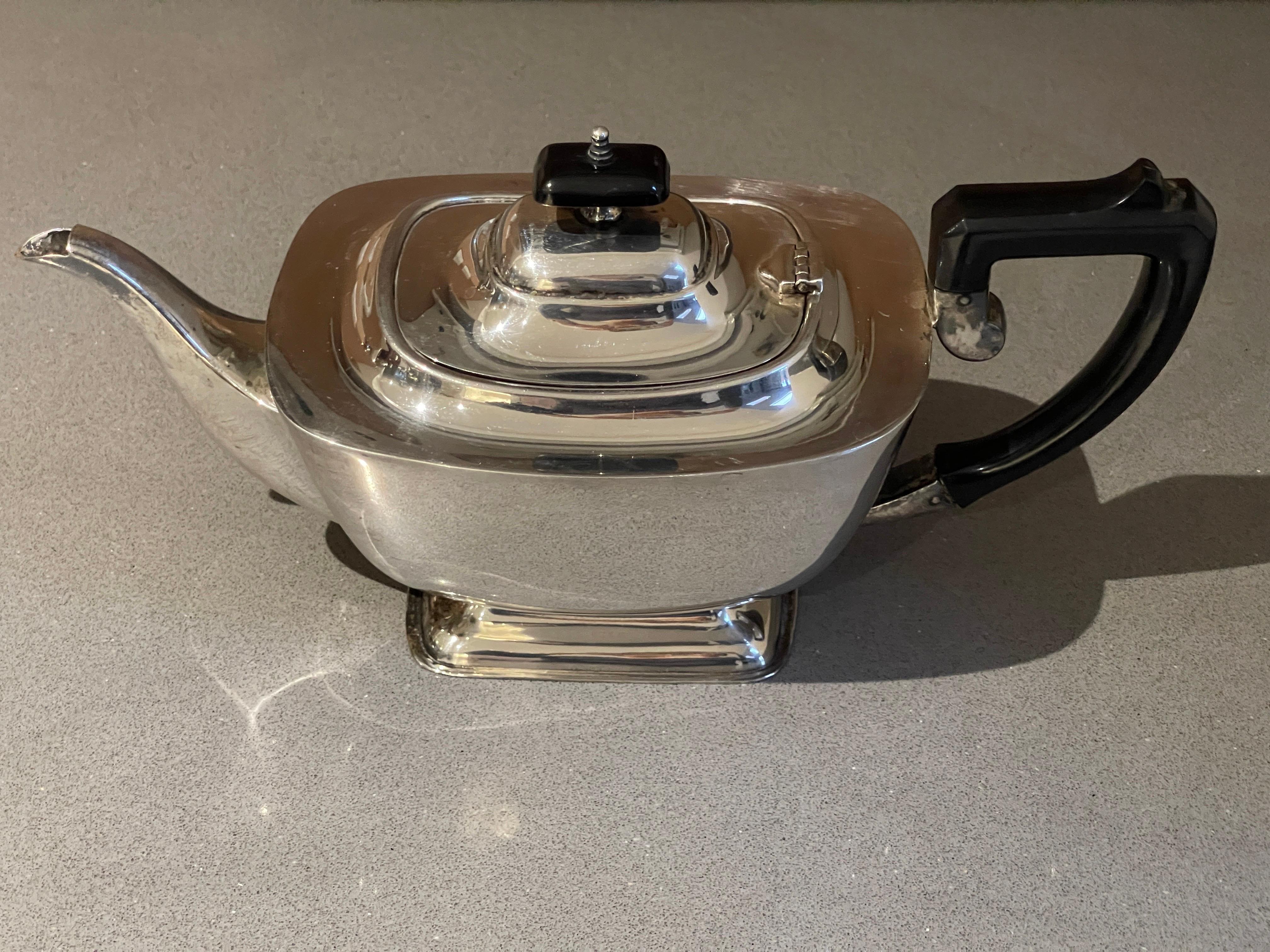 Antique Silver Teapot, Exclusive Art Deco English Mid-century Coffee Pot Pearled For Sale 2