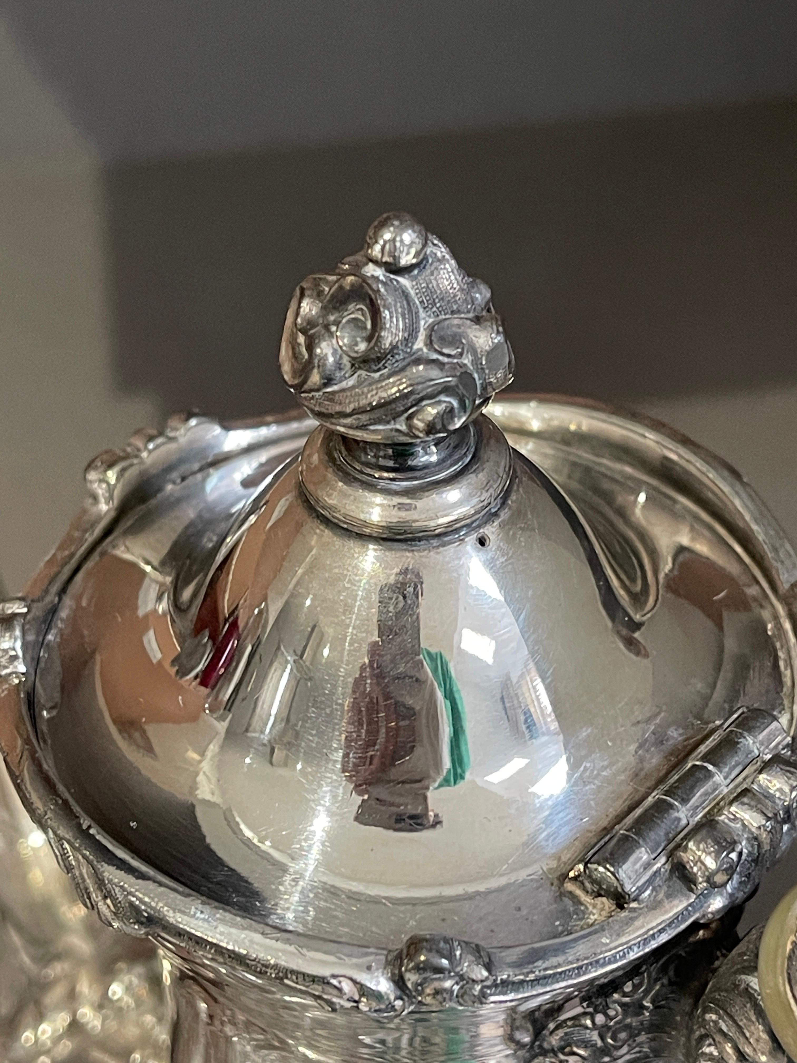 Antique Teapot, Exclusive Silver Floral English Mid-century Coffee Pot For Sale 4