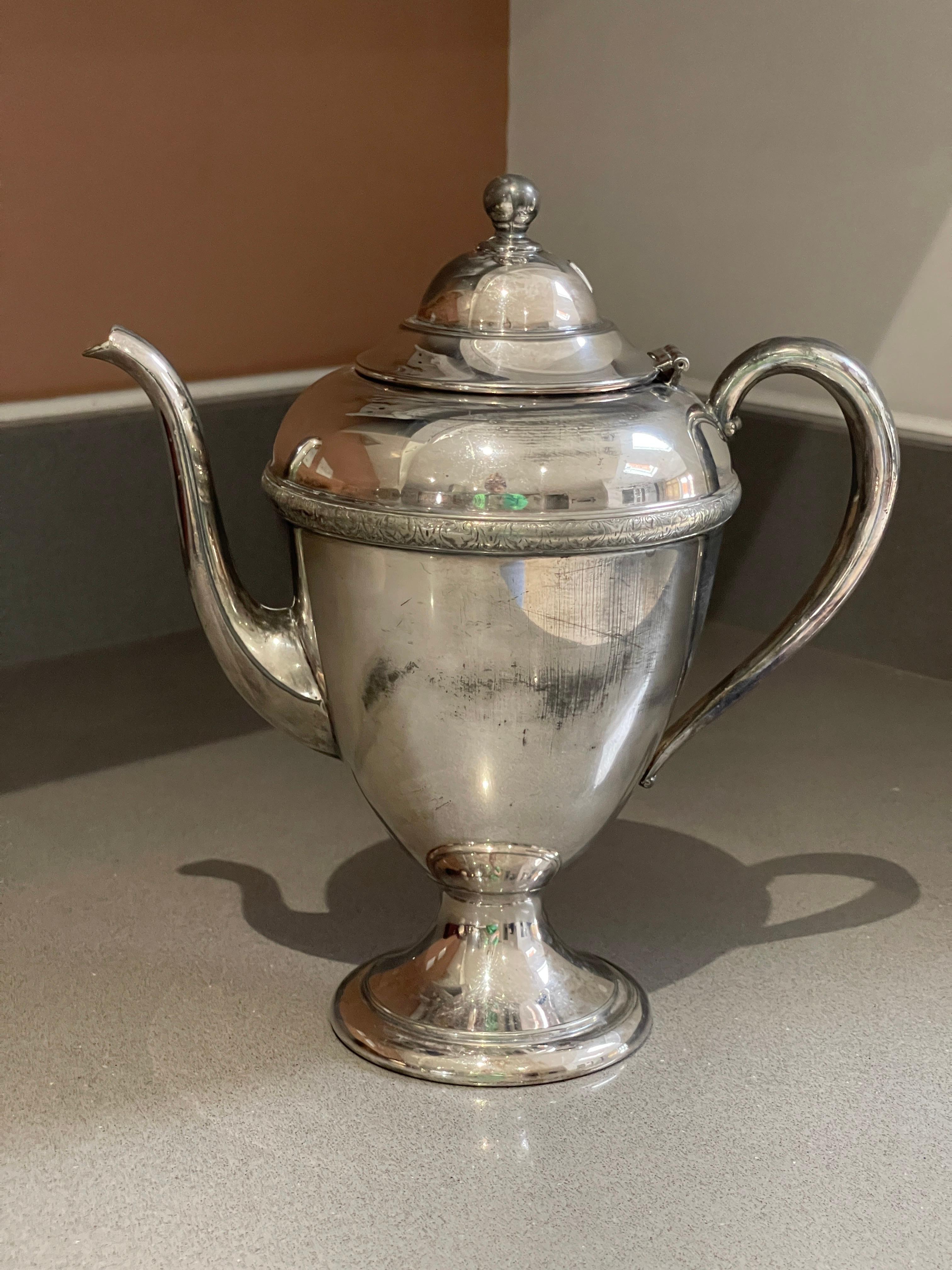 Antique Teapot, Exclusive Silver Rococo English Mid-century Coffee Pot For Sale 4