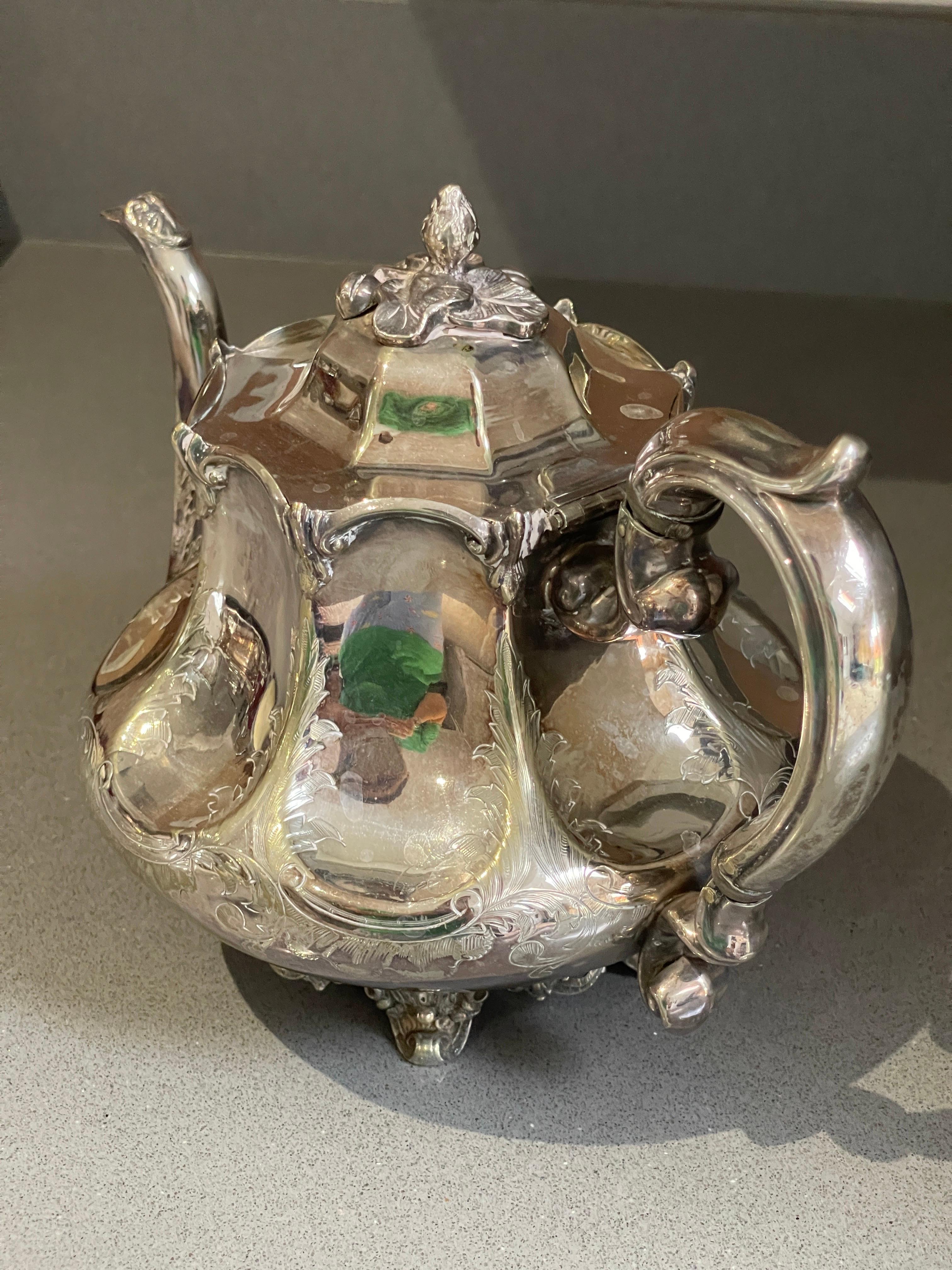 British Antique Teapot, Exclusive Silver Rococo English Mid-century Coffee Pot For Sale