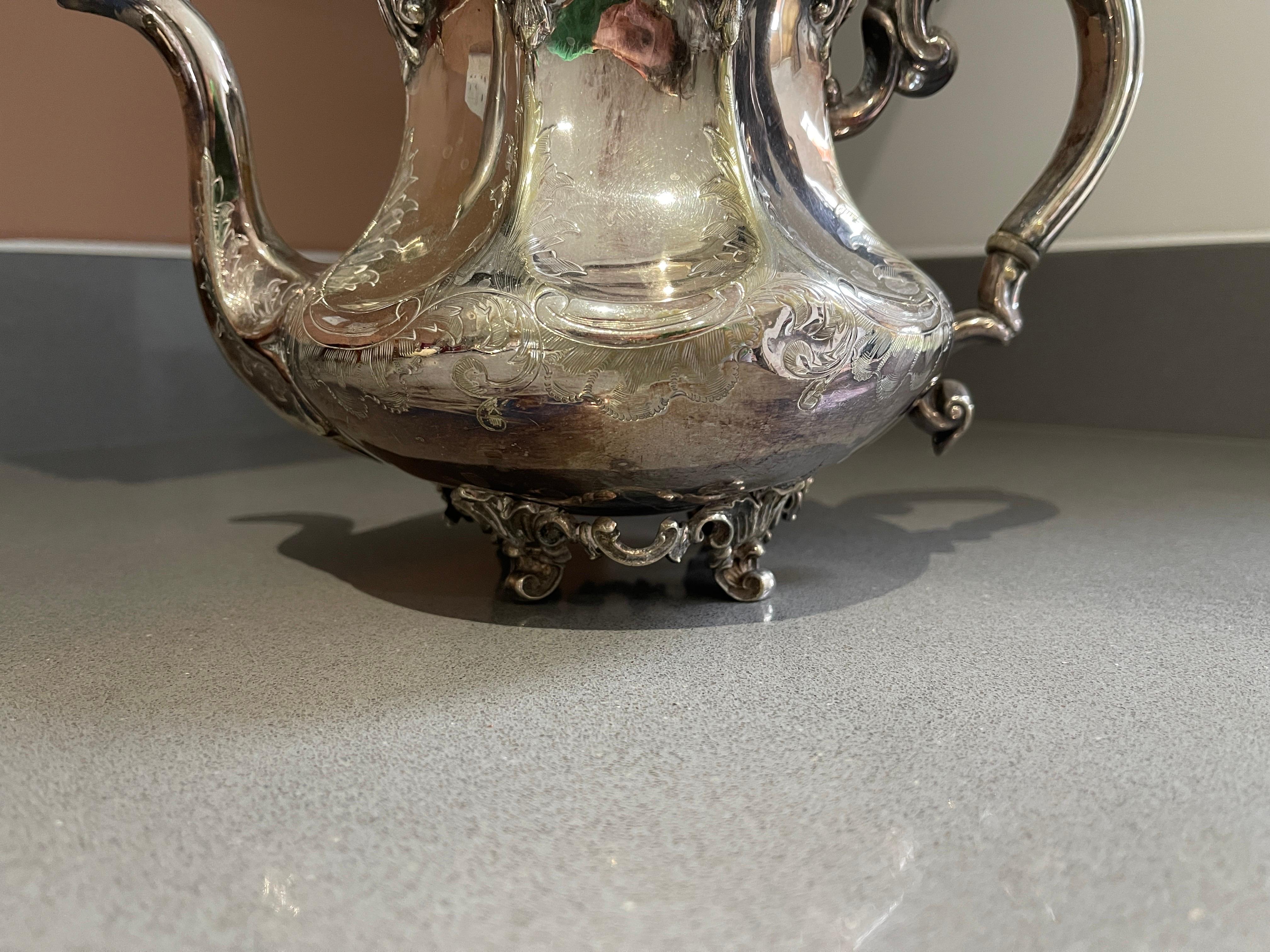 Early 20th Century Antique Teapot, Exclusive Silver Rococo English Mid-century Coffee Pot For Sale