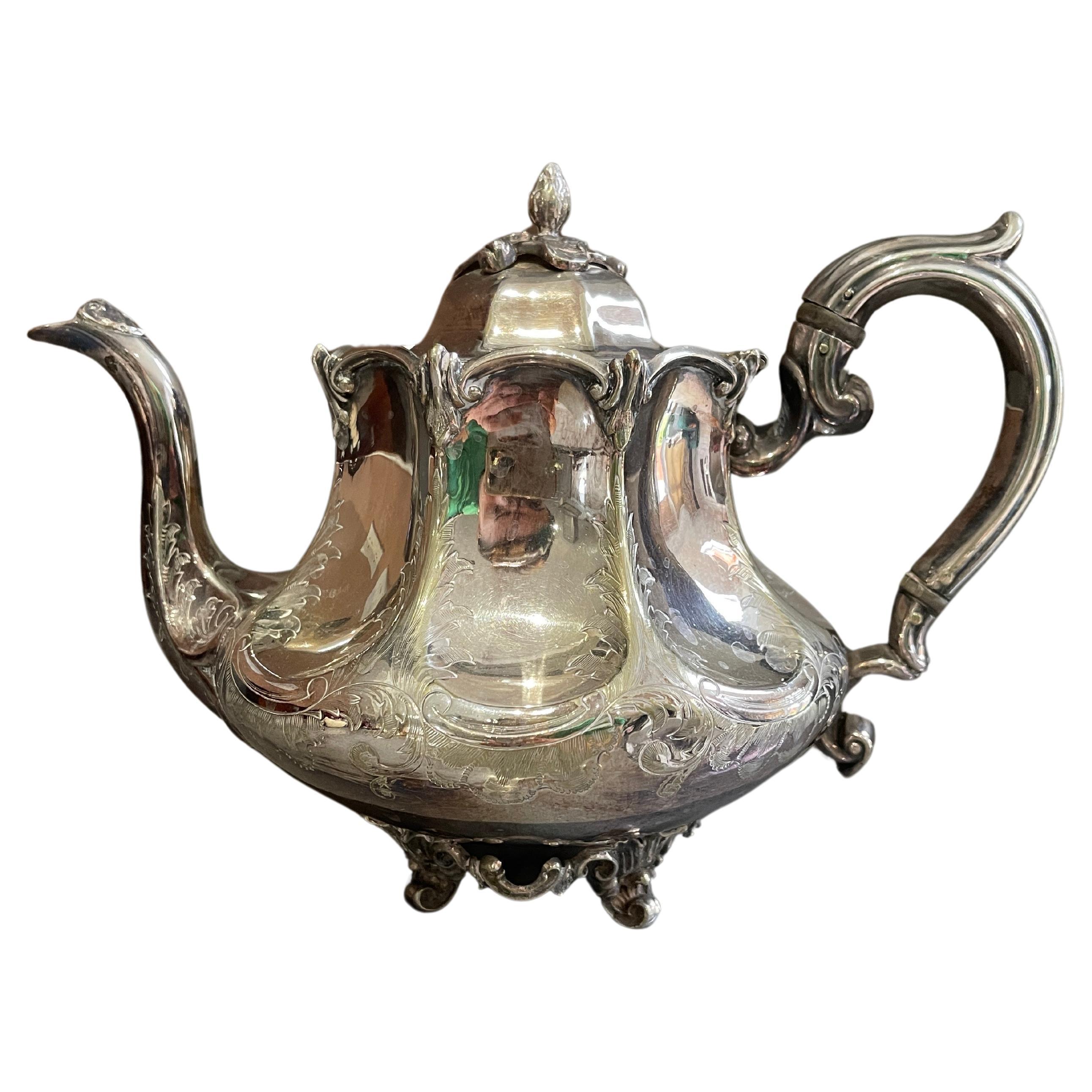 Antique Teapot, Exclusive Silver Rococo English Mid-century Coffee Pot For Sale