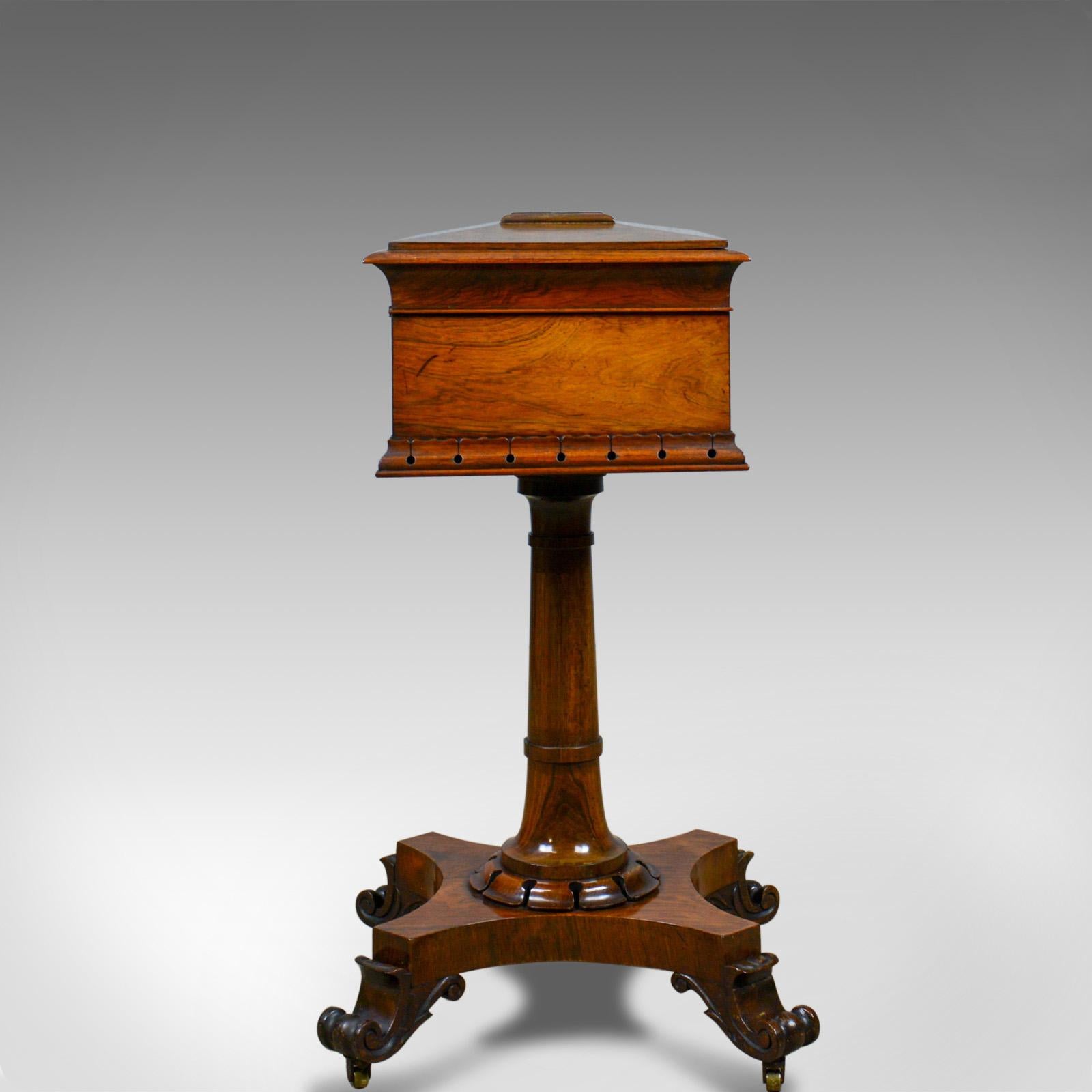 Guglielmo IV Antico Teapoy inglese William Williams Rosewood Work Box, XIX secolo, circa 1835 in vendita