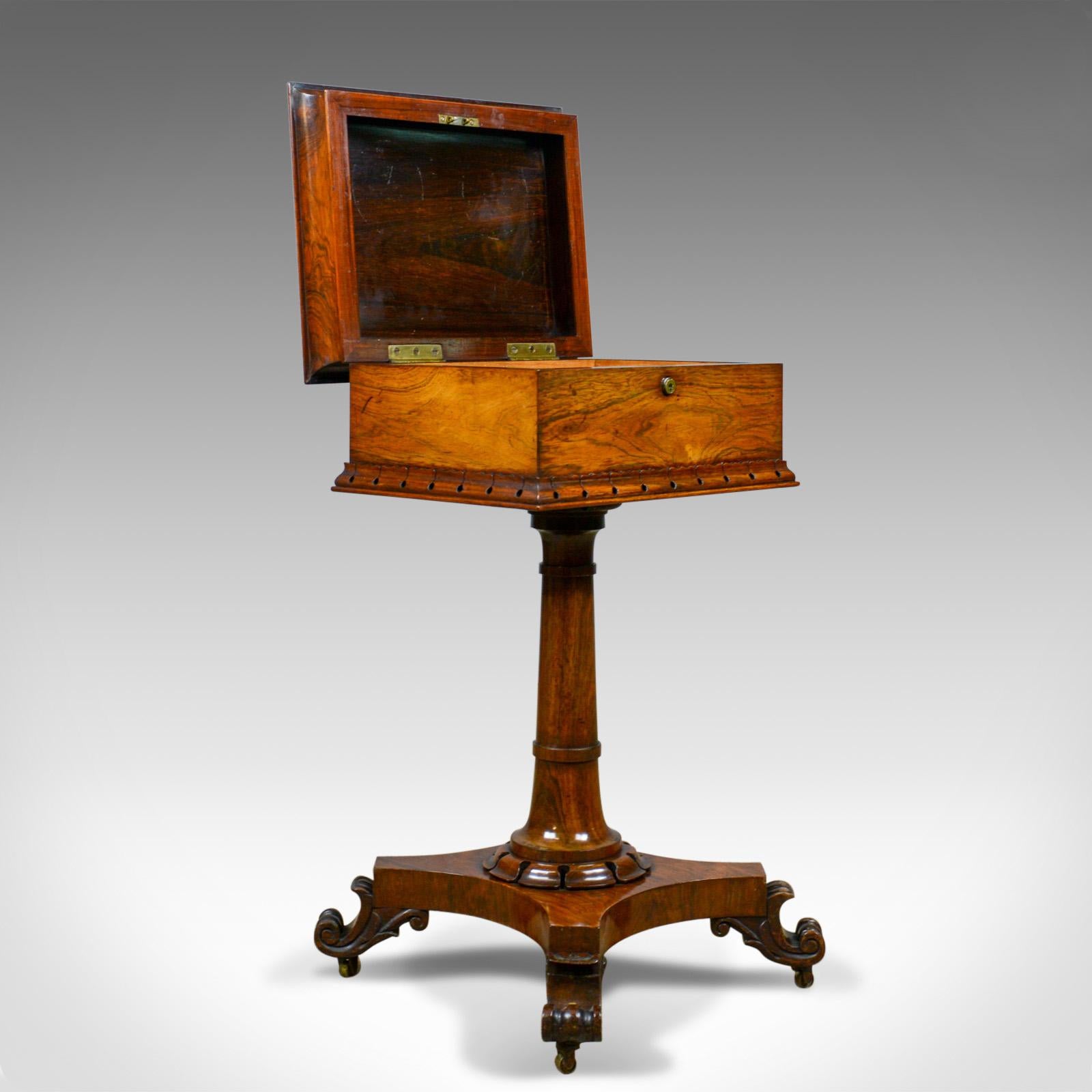 Antike Teapoy Englisch William iv Rosewood Arbeit Box, 19. Jahrhundert, ca. 1835 (Rosenholz) im Angebot