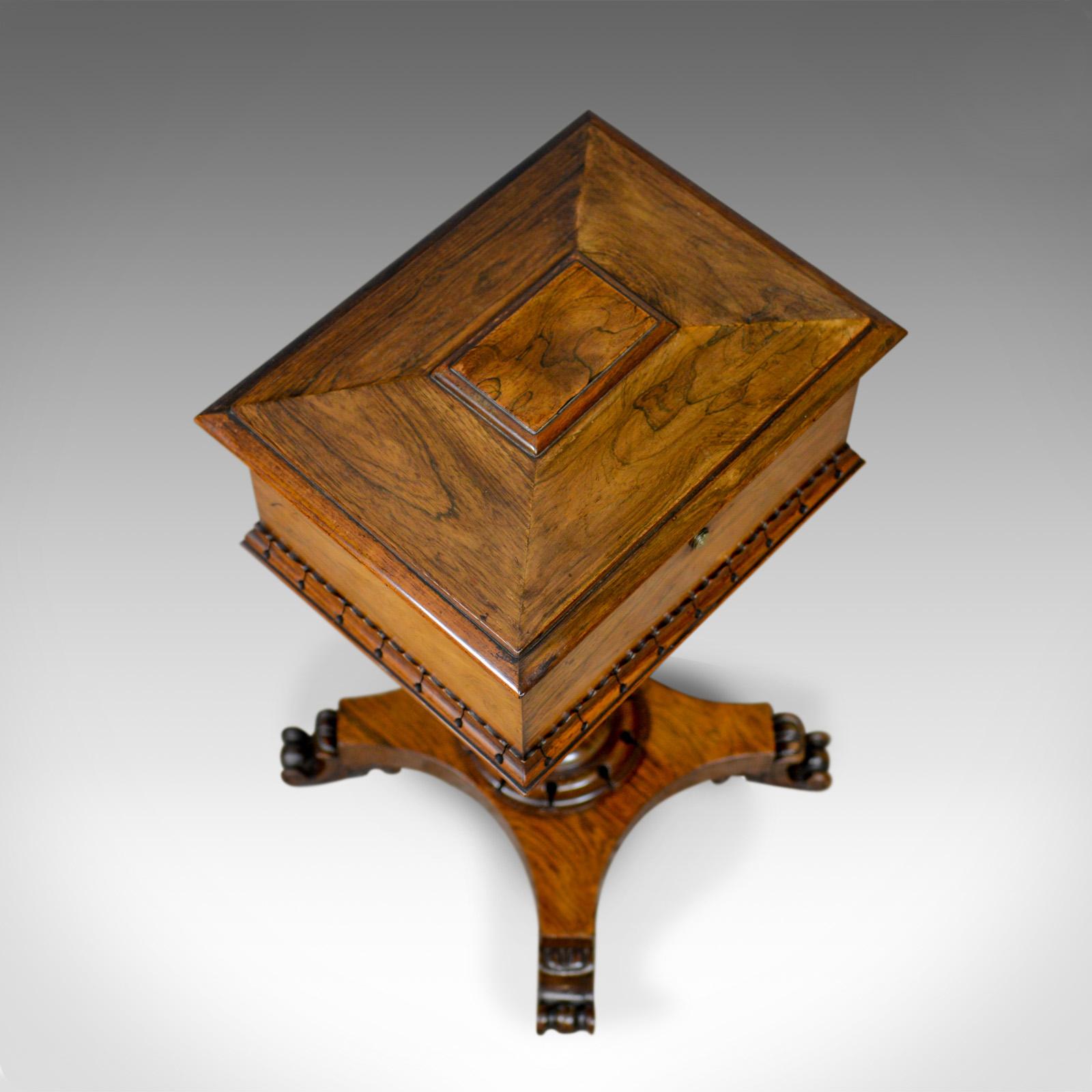 William IV Antique Teapoy English William iv Rosewood Work Box, 19th Century, circa 1835 For Sale