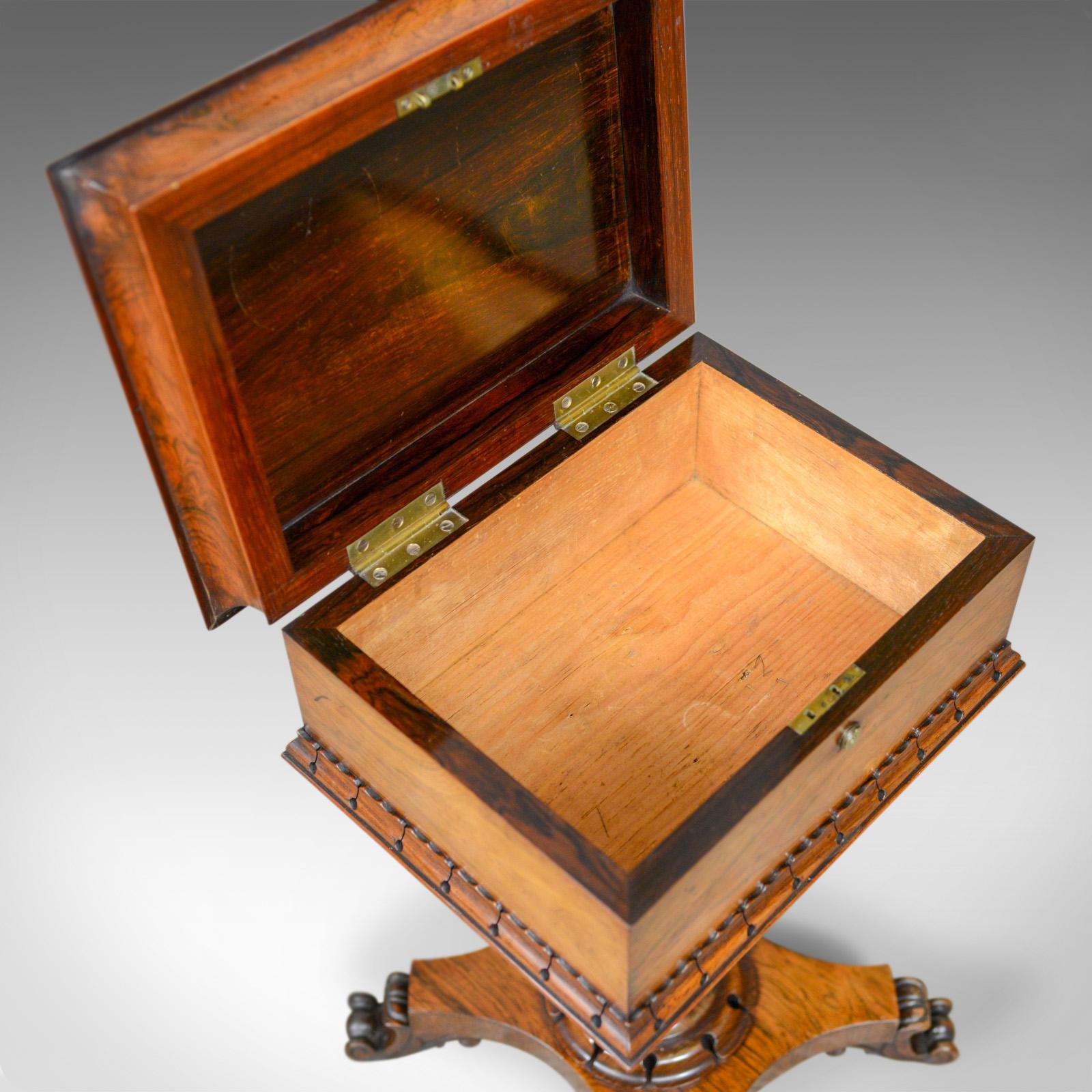 Antique Teapoy English William iv Rosewood Work Box, 19th Century, circa 1835 In Good Condition For Sale In Hele, Devon, GB