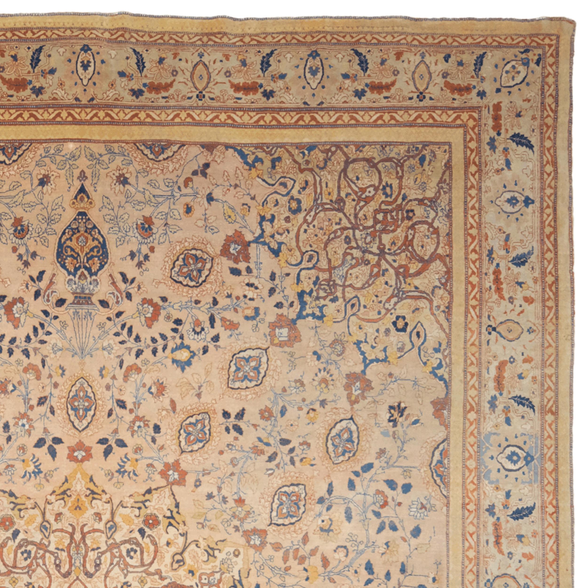 Hand-Woven Antique Tebriz Carpet - Late of 19th Century Antique Tebriz Carpet For Sale