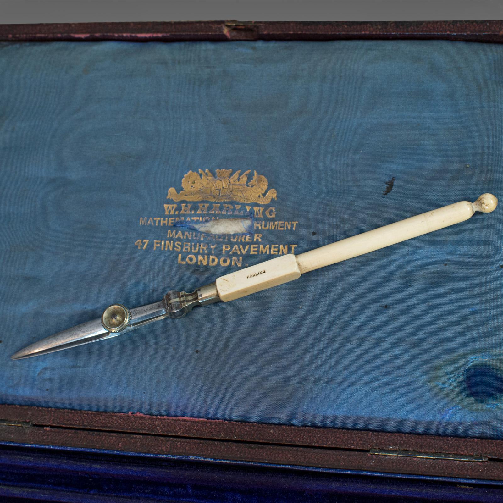 Antique Technical Drawing Set, Cartographer, Architect, Harling of London, 1900 1