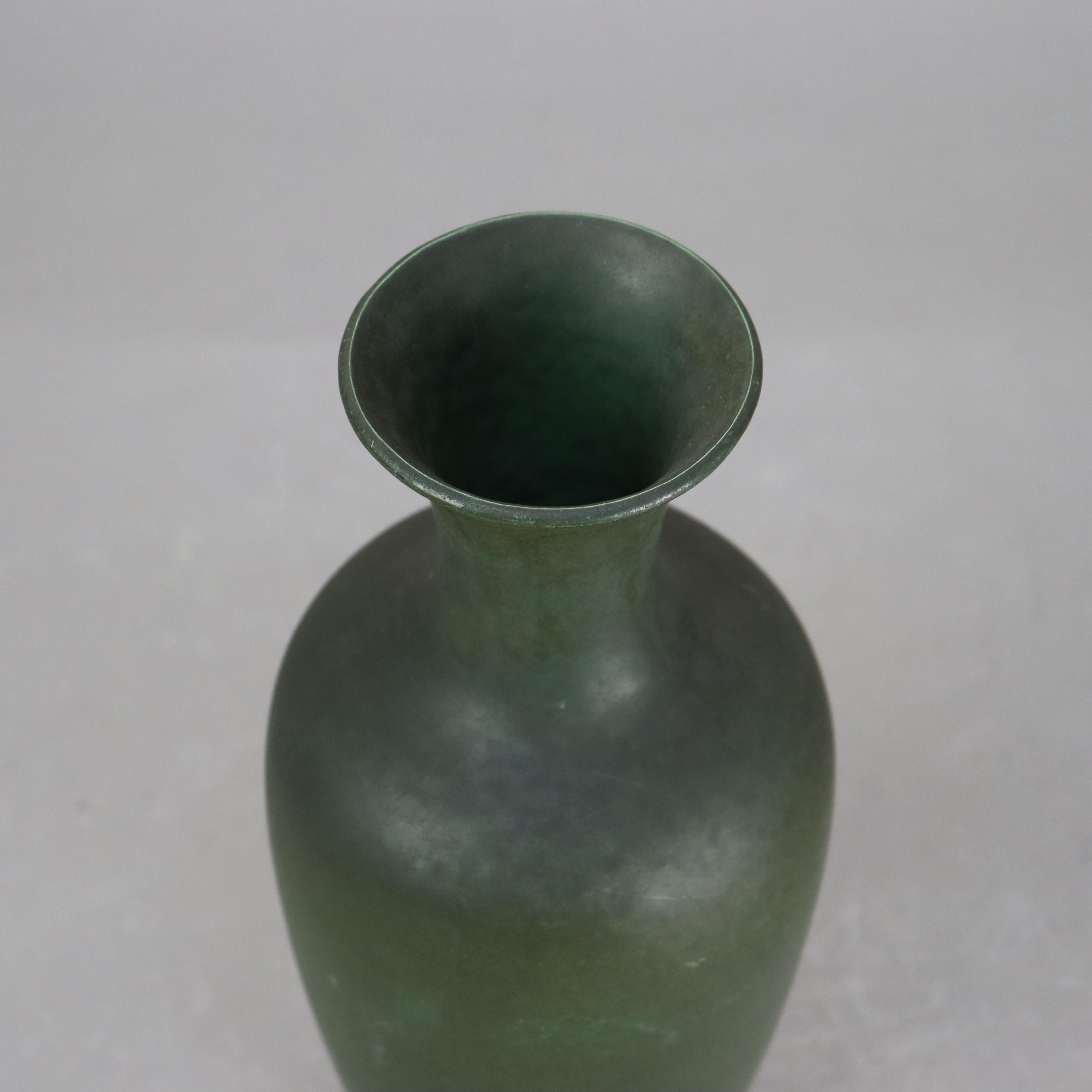 Antique Teco Arts & Crafts Dark Green Pottery Tall Vase C1920 In Good Condition In Big Flats, NY