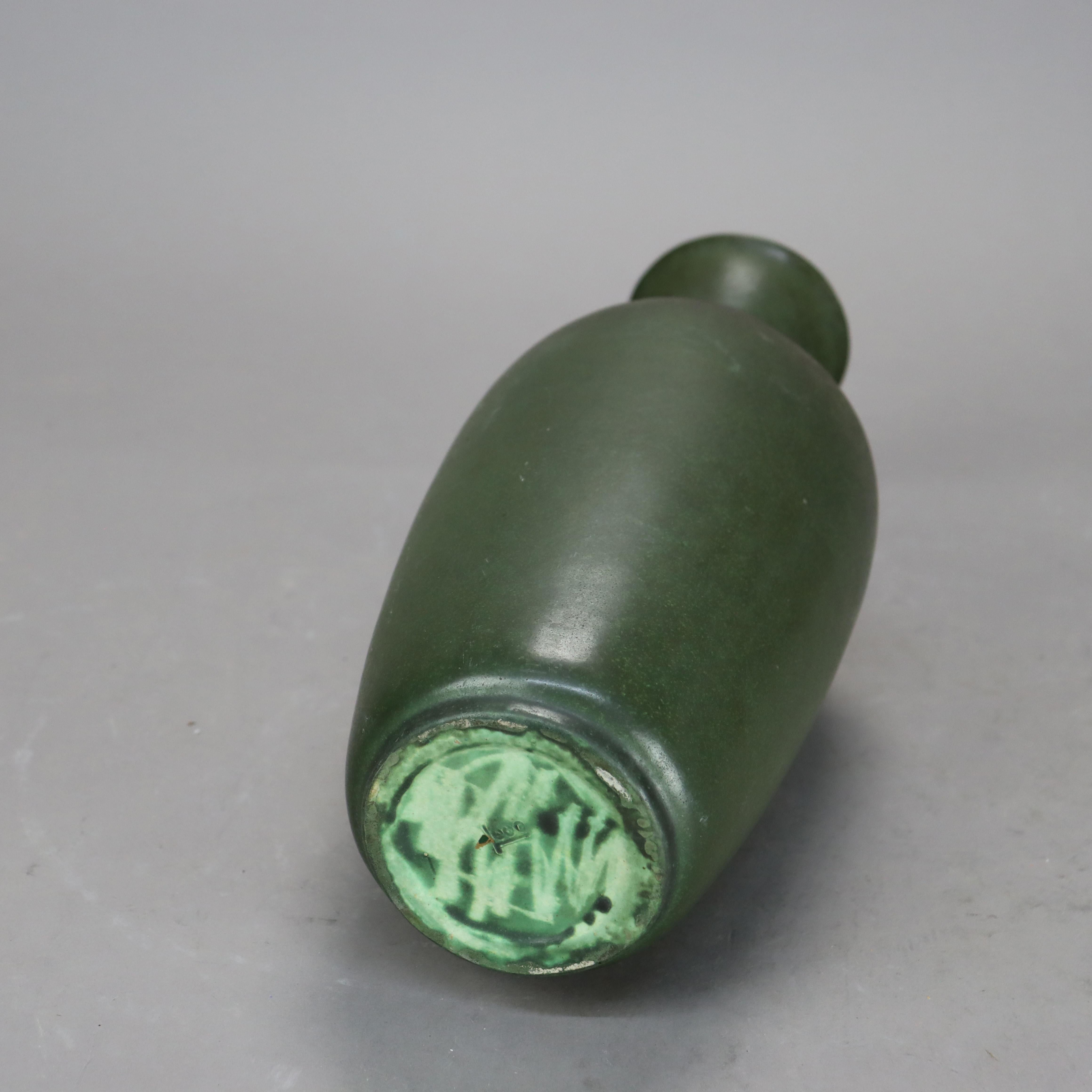 20th Century Antique Teco Arts & Crafts Dark Green Pottery Tall Vase C1920