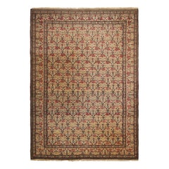 Antico tappeto persiano Tehran color crema con motivi floreali rossi  Rug & Kilim