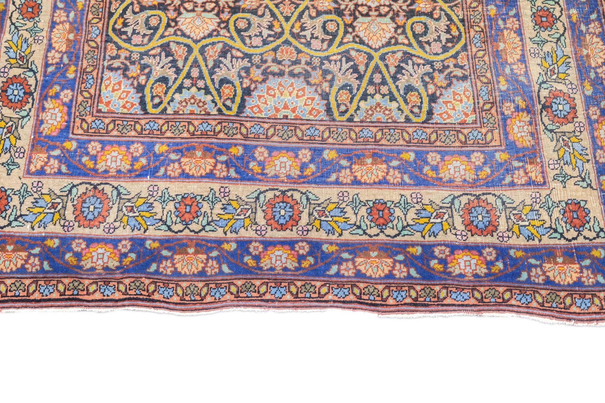 Hand-Knotted Antique Tehran Rug 3'7'' x 5'7'' For Sale