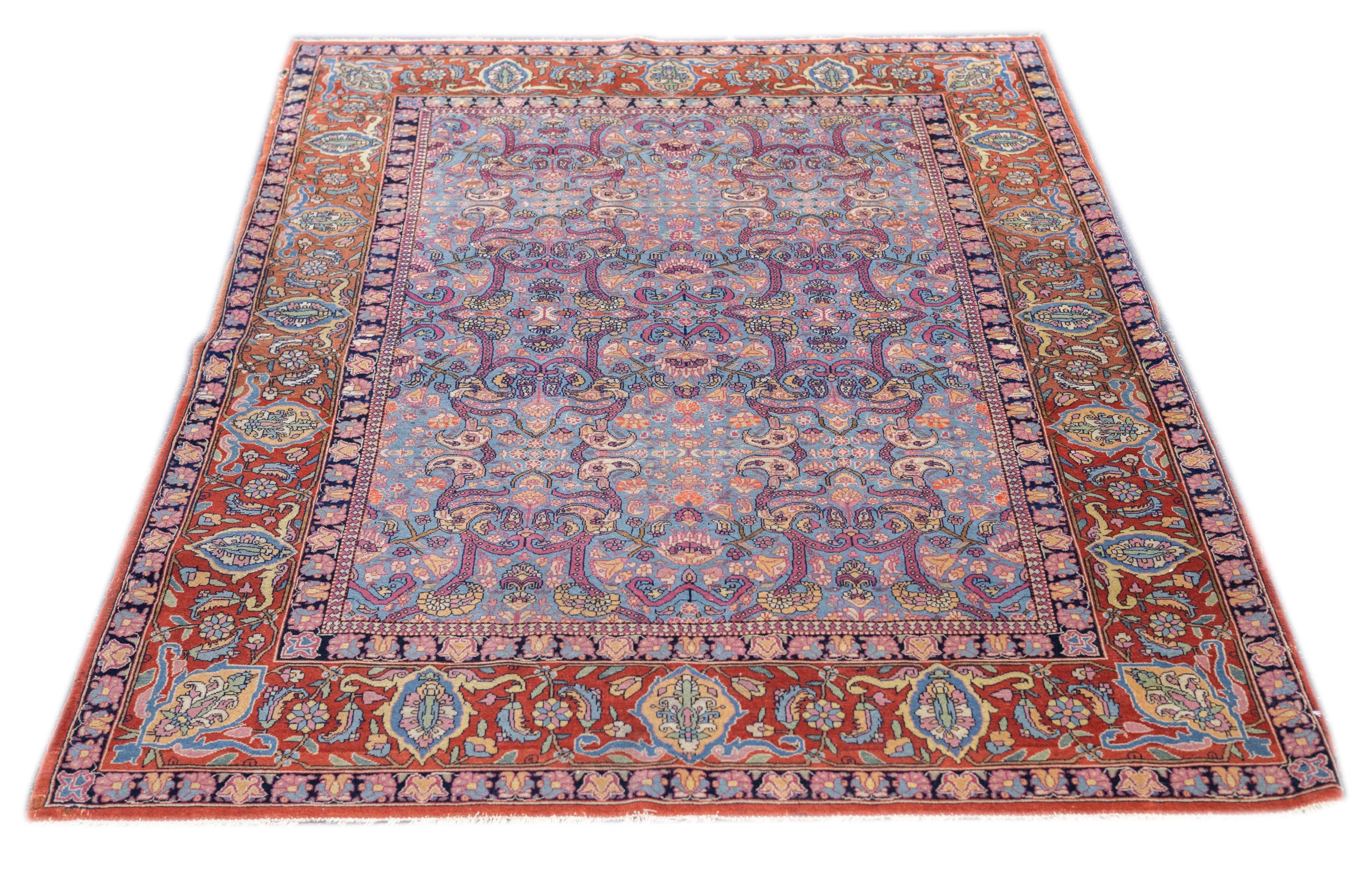Antique Tehran Rug 4'4'' x 6'9'' In Good Condition For Sale In New York, NY