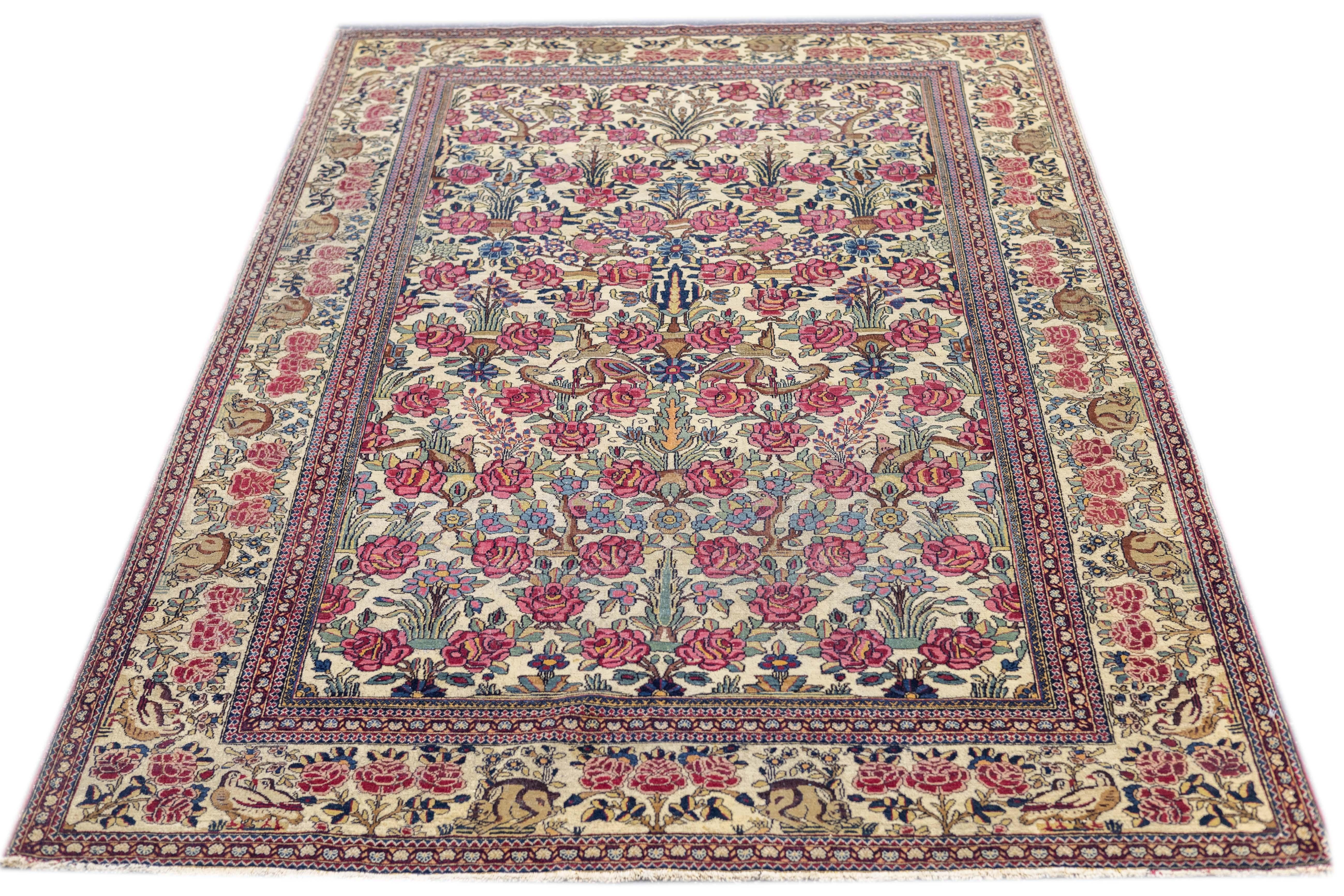 19th Century Antique Tehran Rug 4'7'' x 6'11'' For Sale