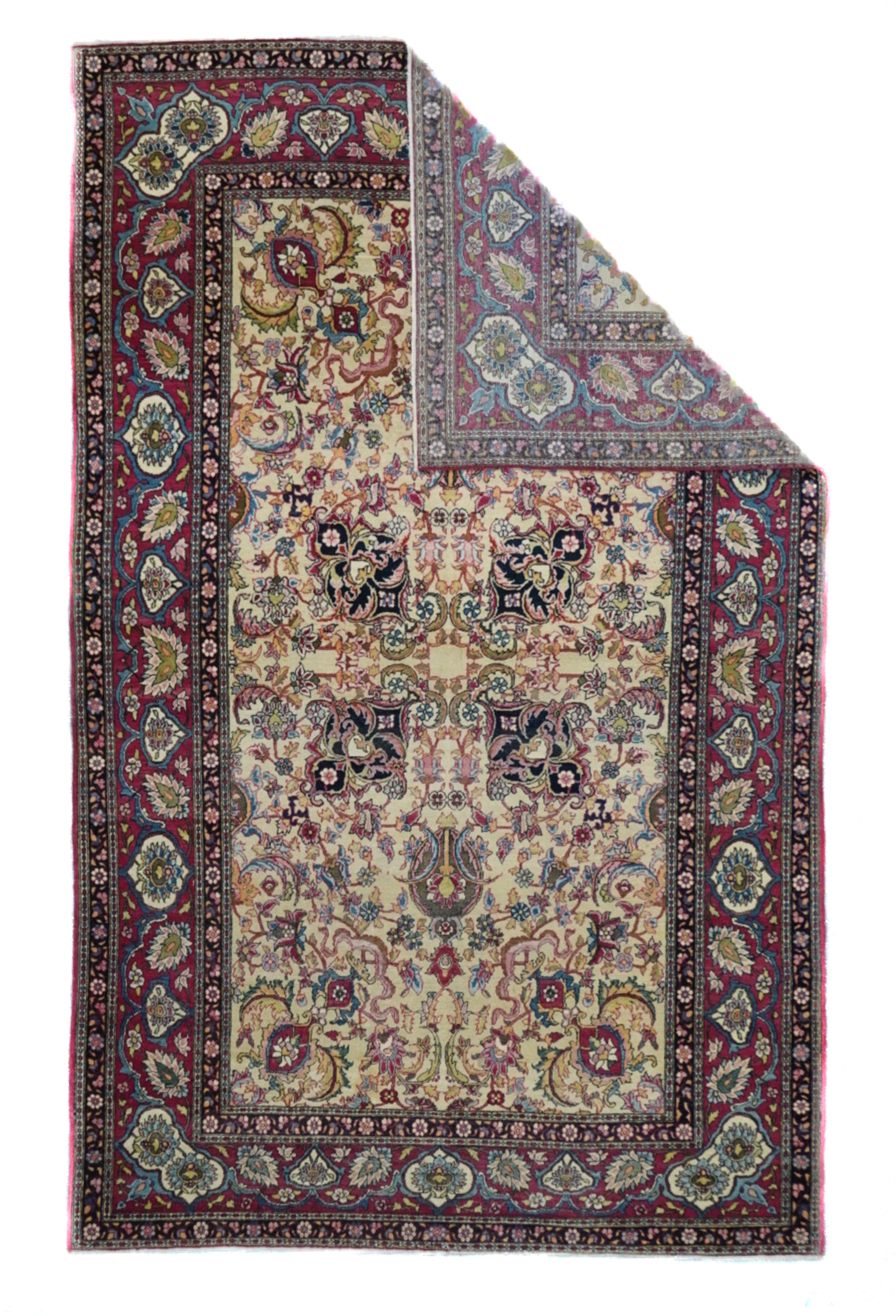 Antiker Teheraner Teppich 4'7'' x 7'3''. Antiker Teheraner Teppich 4'7'' x 7'3''. Teheraner Teppiche, die für die oberste Ebene der persischen Gesellschaft hergestellt werden, sind immer von hoher Qualität, sowohl im Design als auch in den