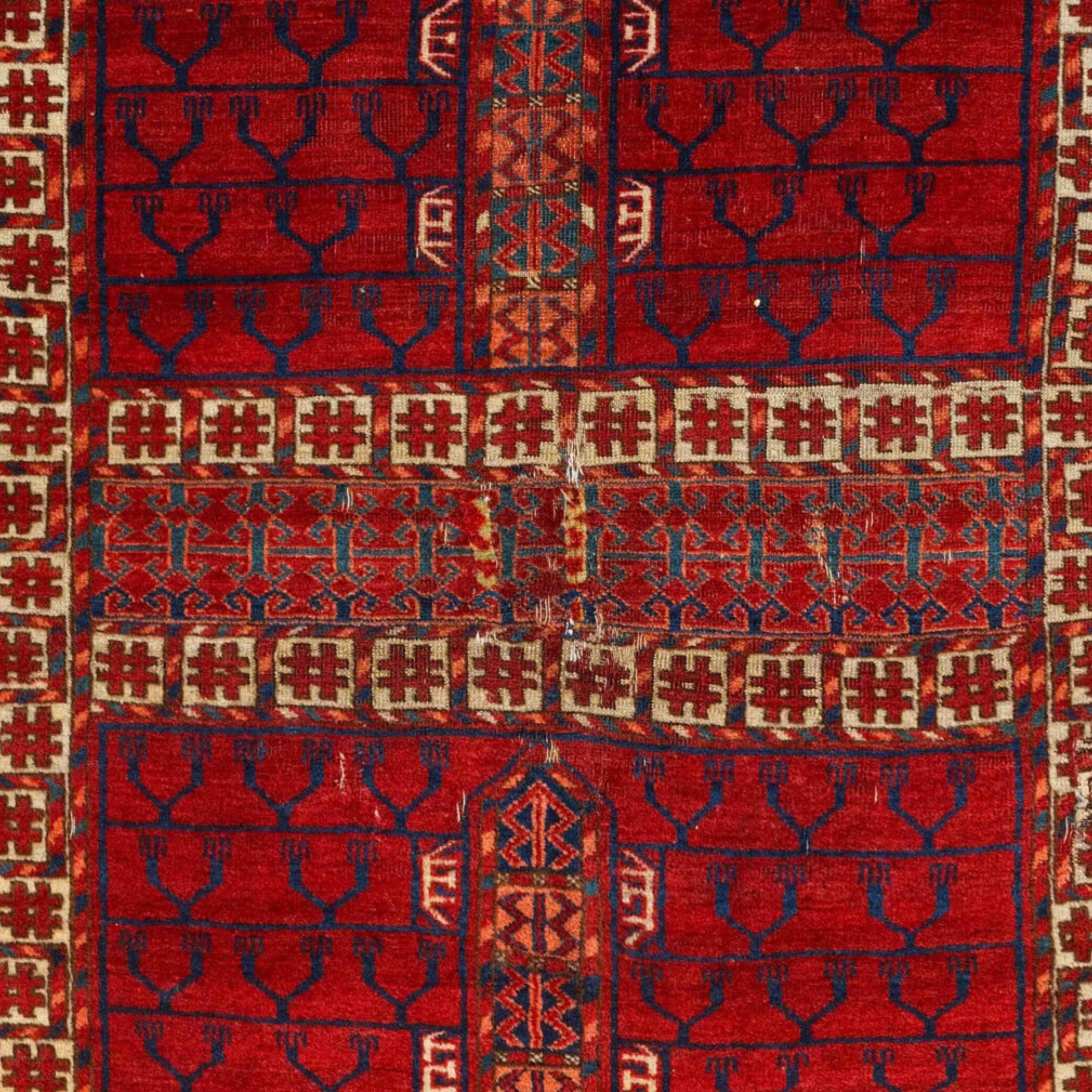 Wool Antique Tekke Ensi - Middle of 19th Century Turkmen Tekke Ensi, Antique Rug For Sale