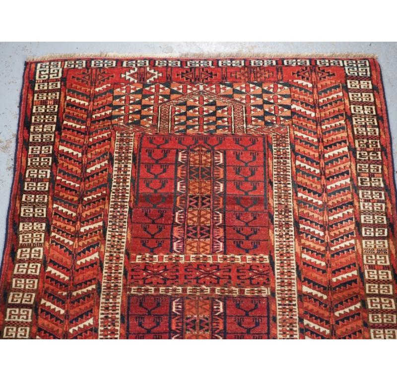 Antique Tekke Turkmen Ensi of classic design with good colour
Circa 1880

Ensi are considered to be traditional ceremonial door hangings for the entrance to the tribal yurt The make excellent small square floor rugs

This example is very finely