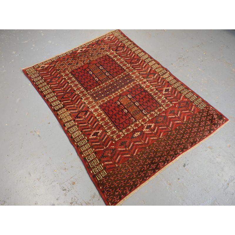 Antique Tekke Turkmen Ensi of classic design with excellent colour.

Ensi are considered to be traditional ceremonial door hangings for the entrance to the tribal yurt. They also can be used as small floor rugs.

This example is very finely