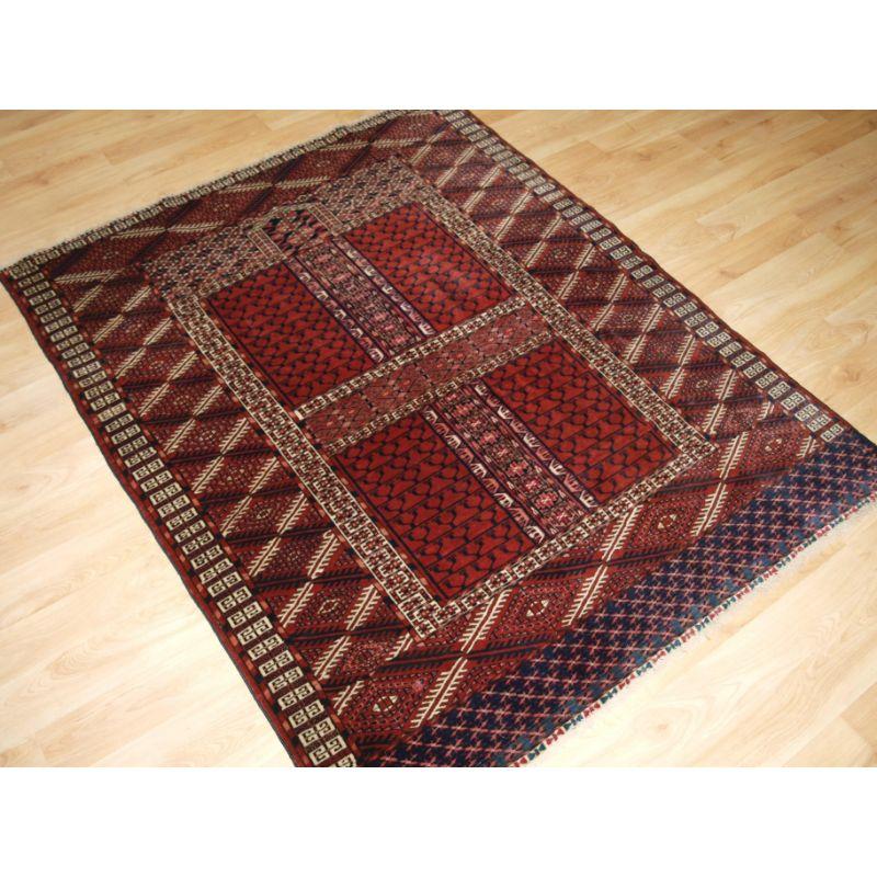 Antique Tekke Turkmen Ensi of classic design with good colour.

Ensi are considered to be traditional ceremonial door hangings for the entrance to the tribal yurt. The make excellent small square floor rugs. This example has excellent colour, the