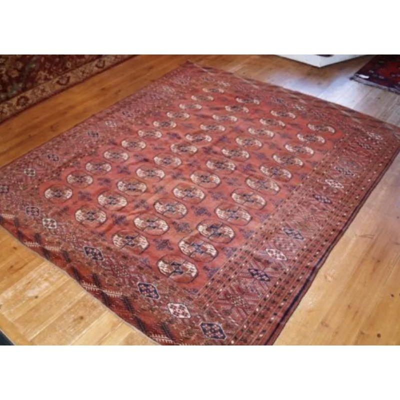 Antique Tekke Turkmen main carpet of small square format.

Very good condition, very fine weave, fine soft pile like velvet, a couple of very small old re-weaves.

Excellent colours, and well balanced design.

Hand washed and ready for use or