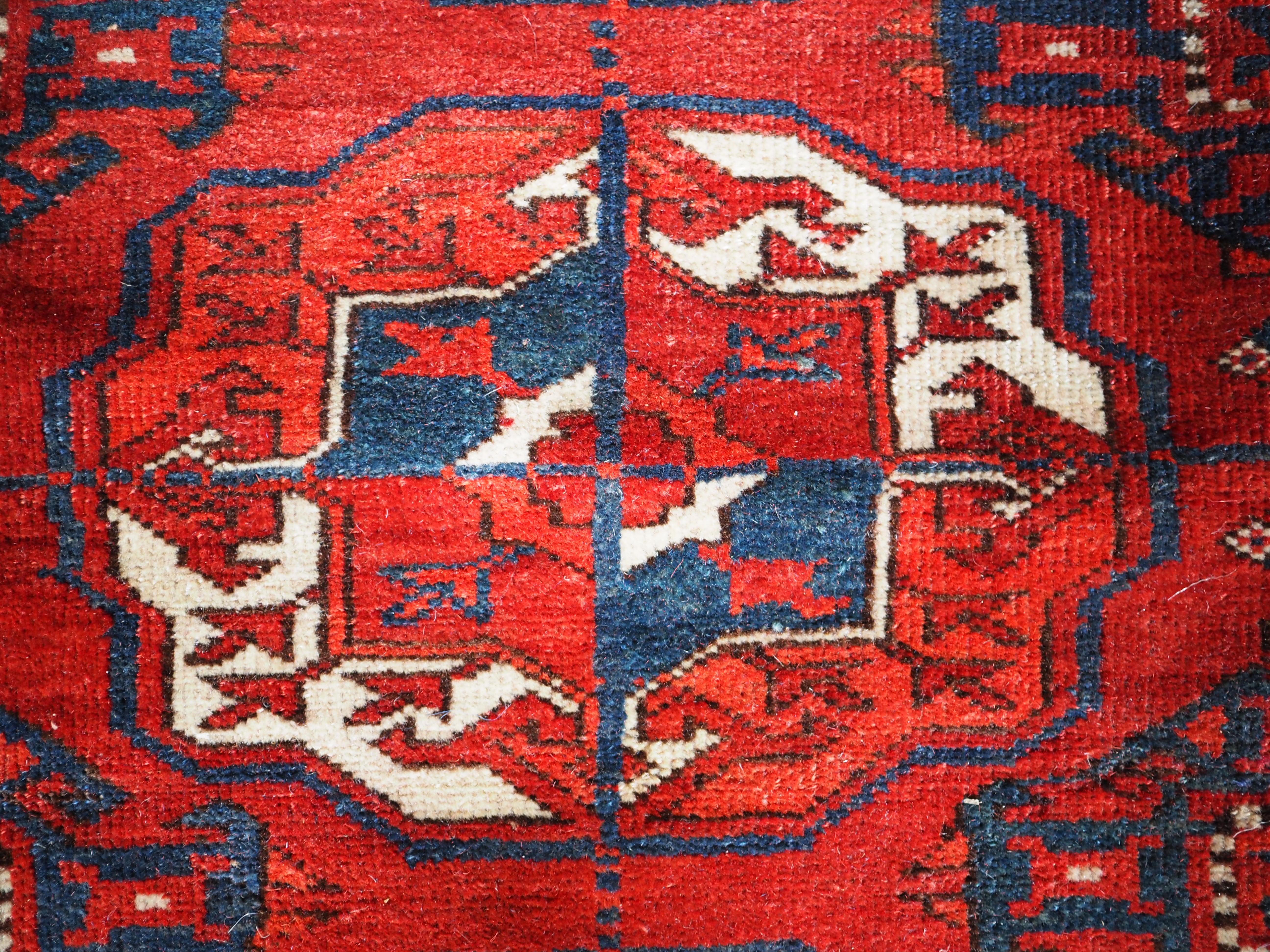 19th Century Antique Tekke Turkmen Main Carpet with 4 Rows of 10 Guls For Sale