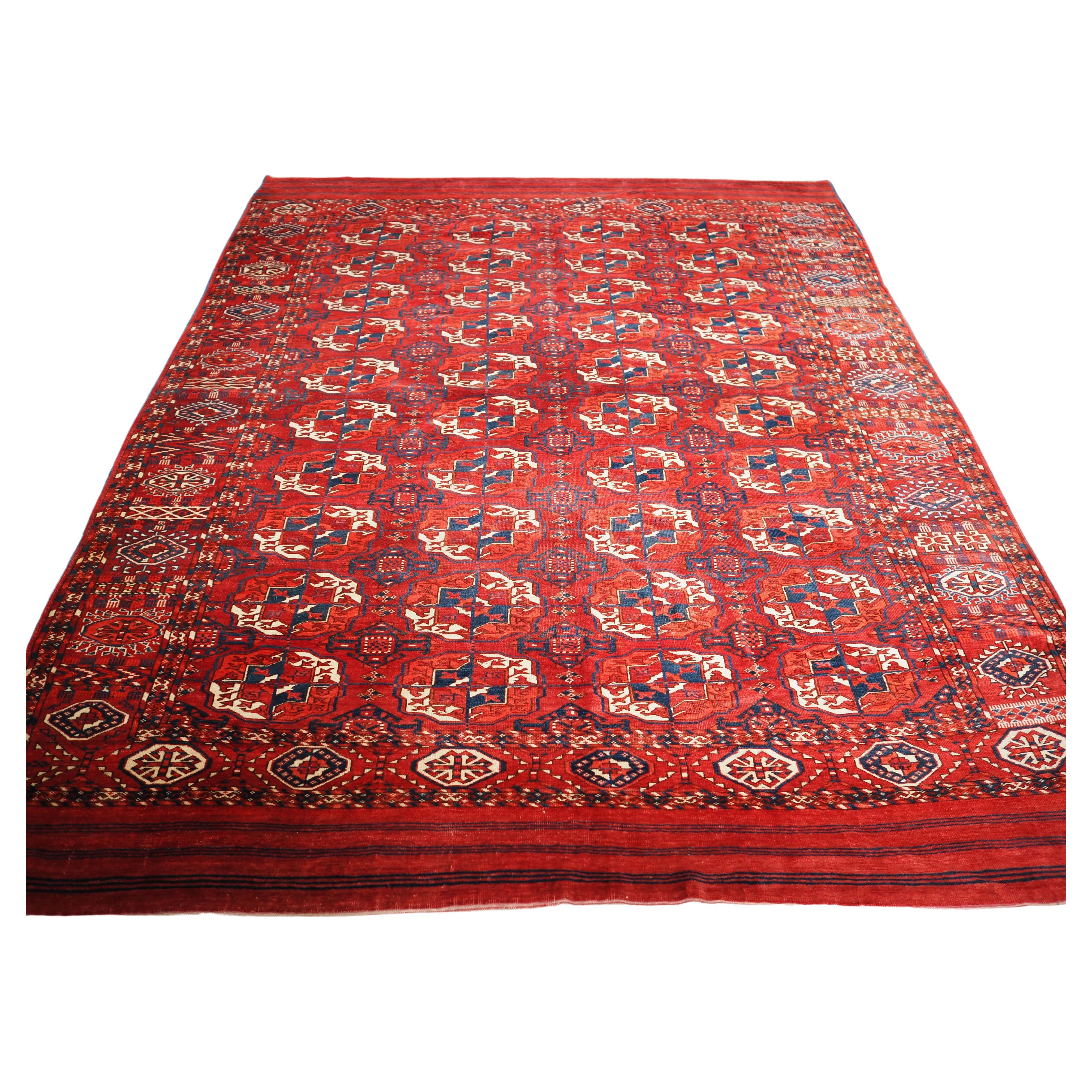 Antique Tekke Turkmen Main Carpet with 4 Rows of 10 Guls For Sale