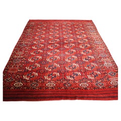 Antique Tekke Turkmen Main Carpet with 4 Rows of 10 Guls