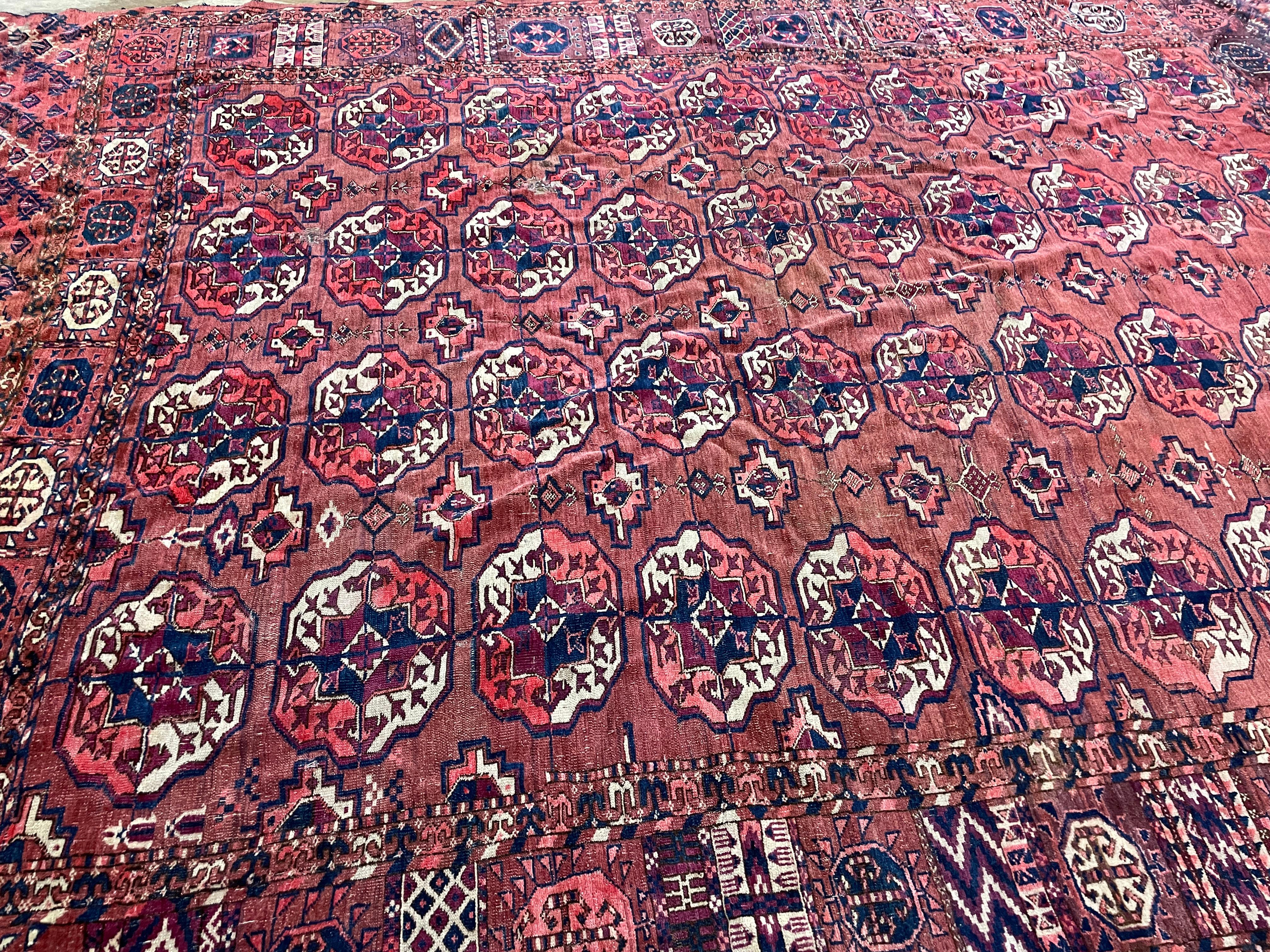 Antique Tekke Turkoman Carpet, AS IS In Fair Condition For Sale In Evanston, IL