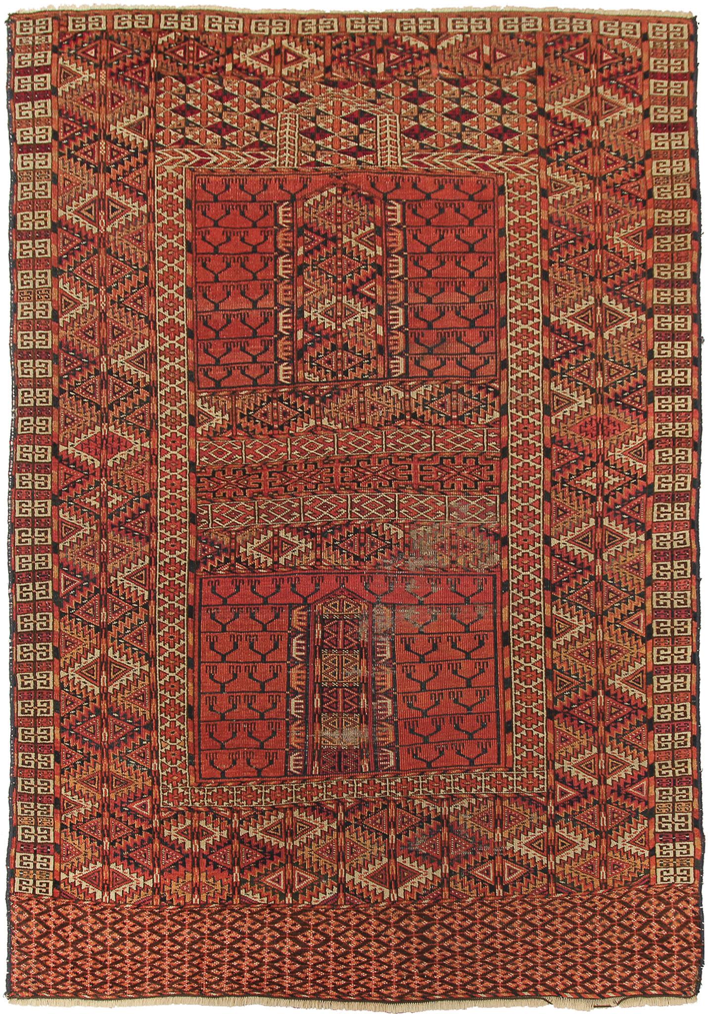 Antique Tekke Turkoman Hatchli Ensi Rug Fine Tribal Rare Rug

4' x 5'

120cm x 158cm 

Circa 1880

